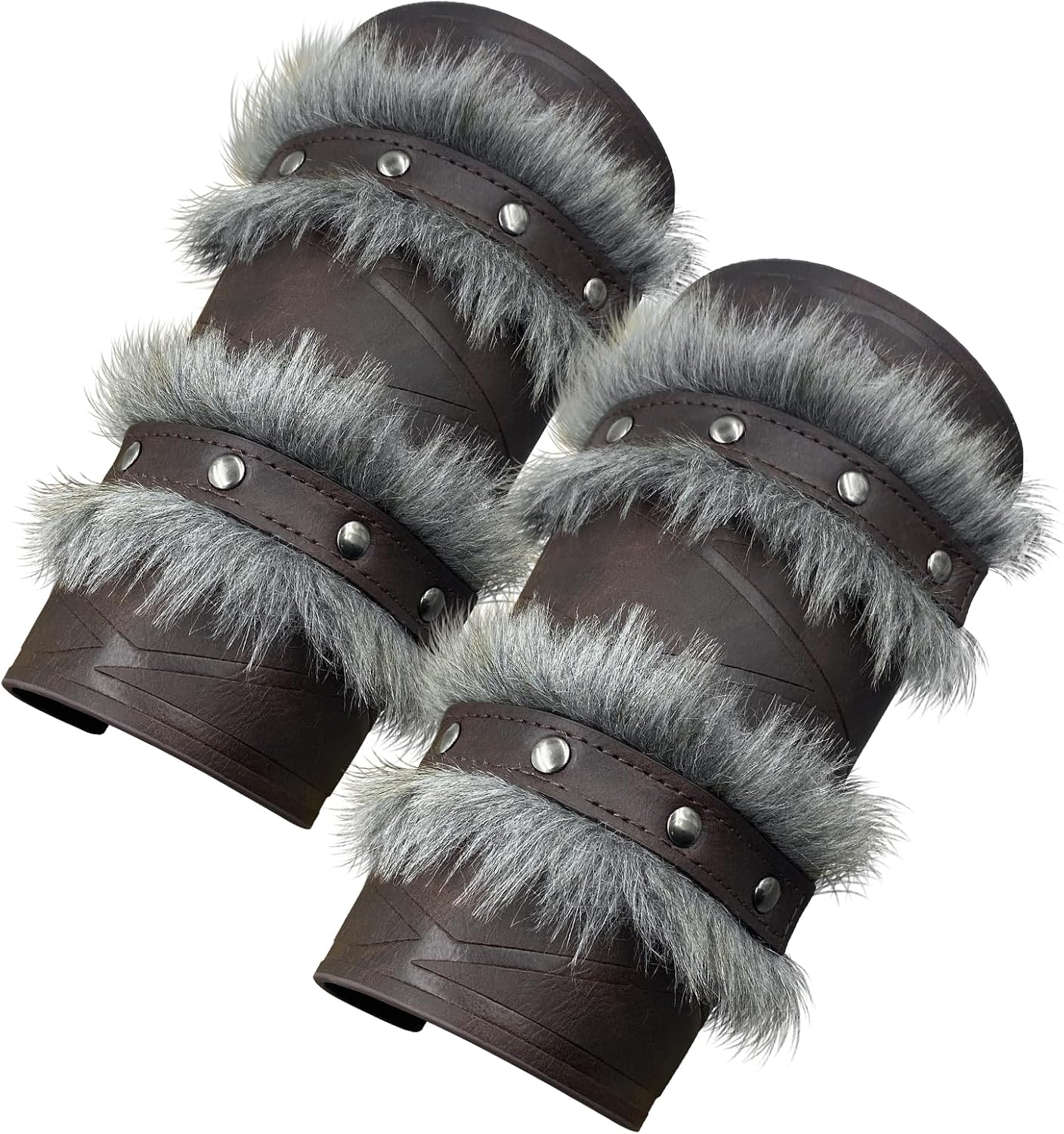 HiiFeuer Nordic Viking Barbarian Arm Guards, Medieval Artificial Fur Gauntlets, Vintage Faux Leather Bracers for LARP