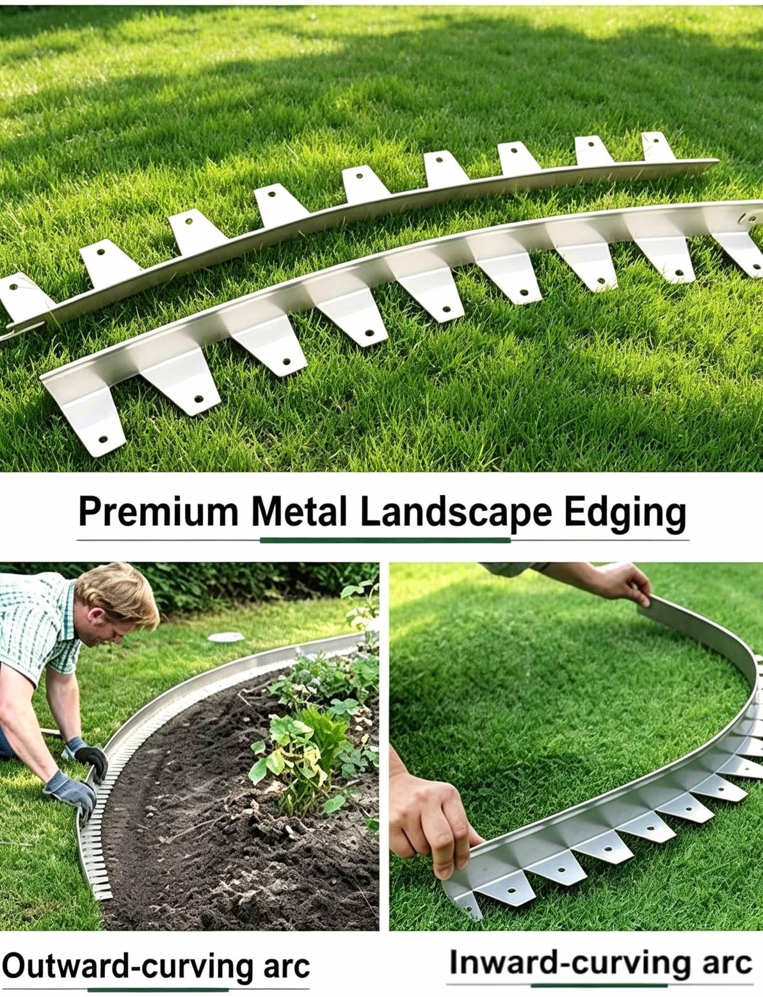 Bordure De Pelouse en Métal 1 M, Installation Facile, Acier Galvanisé, Utilisation dans Le Jardin(Silver,W3xh15cm/1.2x5.9in)