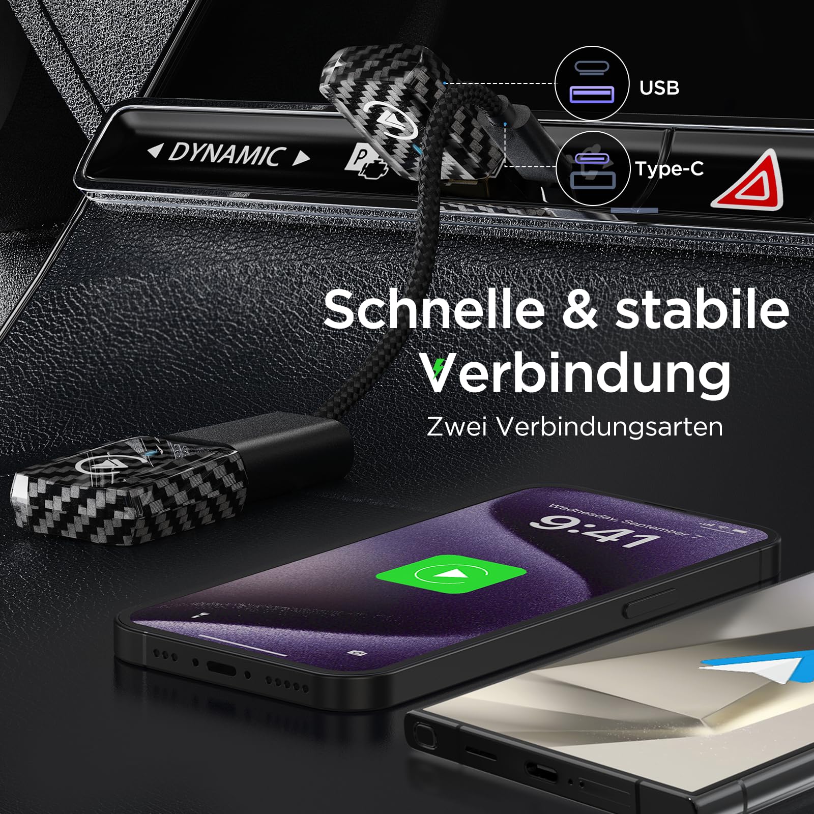 MSXTTLY CarPlay Wireless Adapter U2AC-01 Android Auto USB-C/A Schwarz