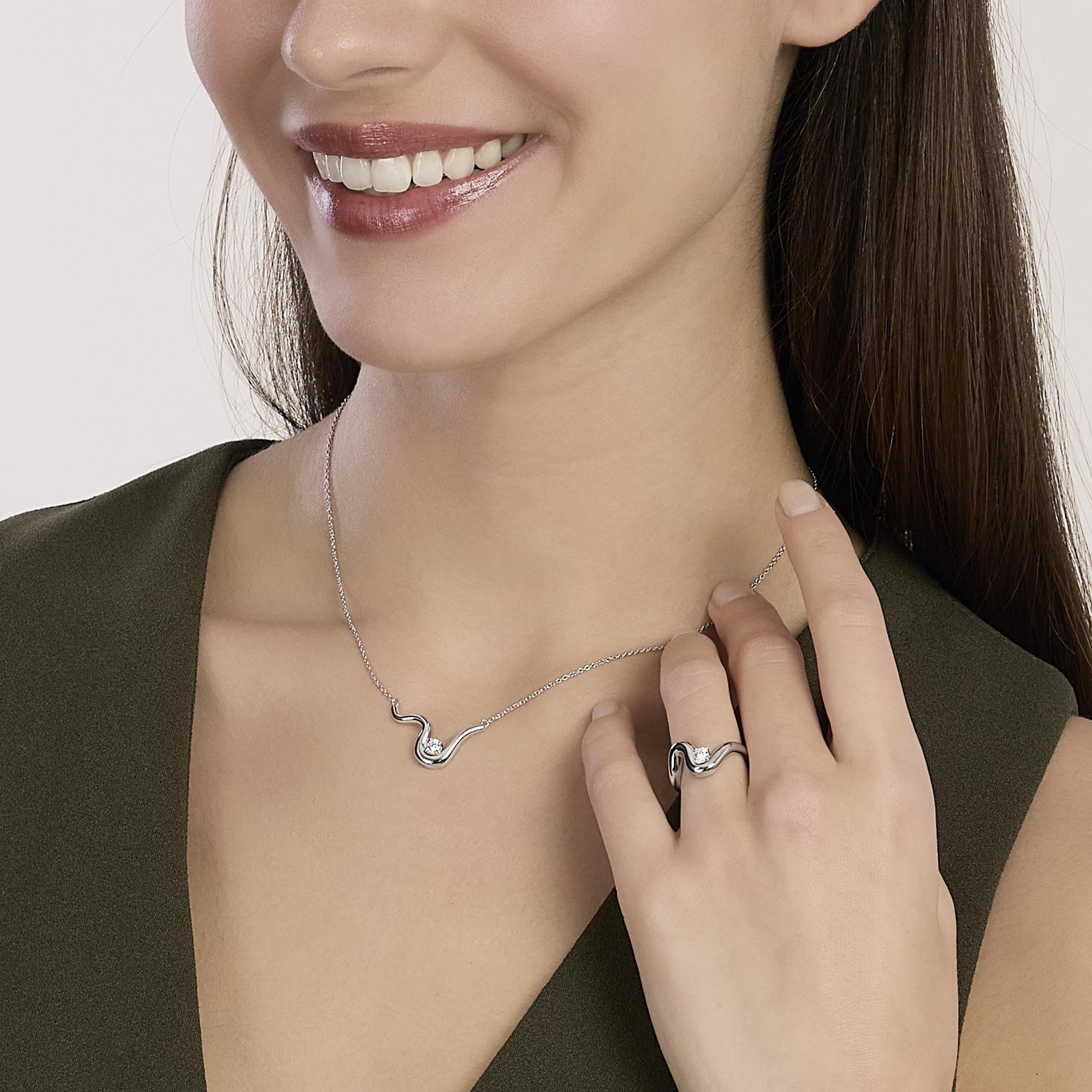 Mabina Gioielli - Collana Donna - Girocollo in argento con ciondolo wave e zircone - 553886