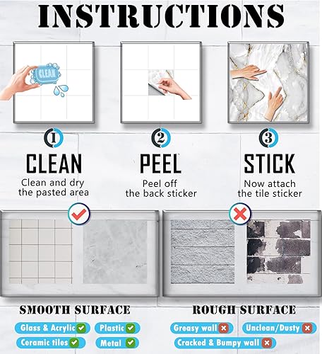 Miniatura 4 de 16 calcomanías de azulejos con patrón de mármol para decoración de cocina y baño, calcomanías para salpicaduras (8 x 8 pulgadas)