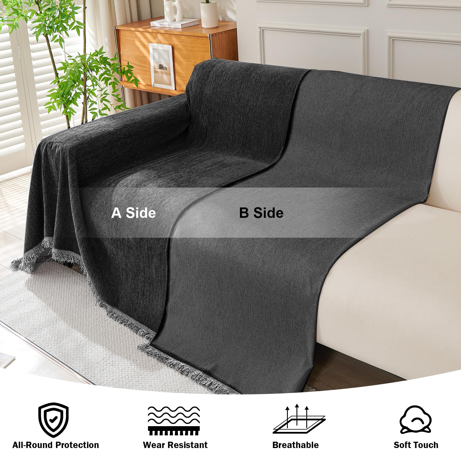 OstepDecor Chenille Sofa Cover 3 Seater, Dog Couch Cover for Corner Sofa Washable Sofa Slipcover - Image 4