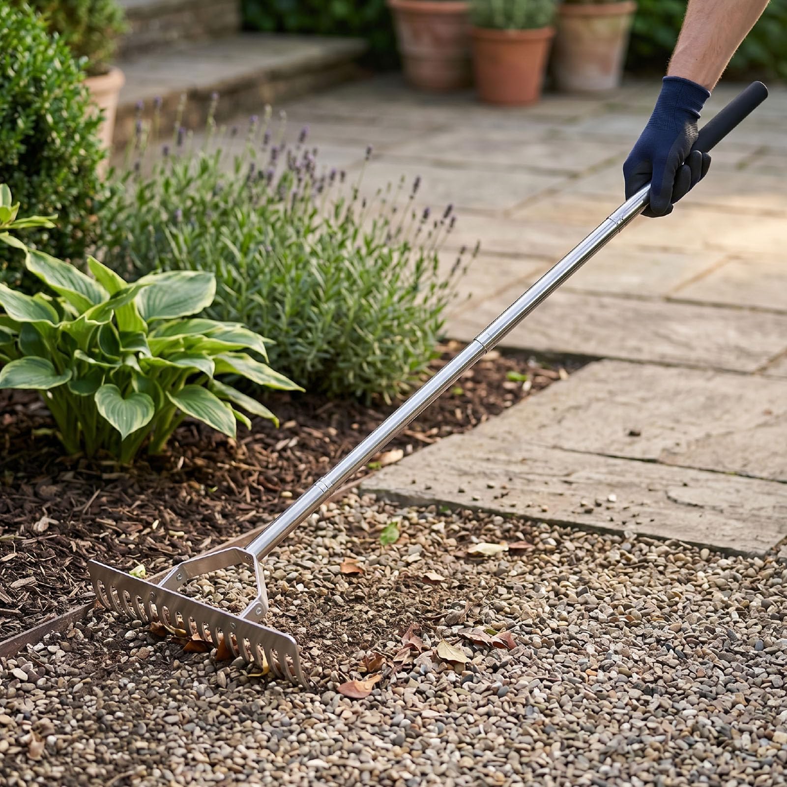 Cocoarm Rastrillo de Paja, Rastrillo de Acero Inoxidable con Desmontable de 3 Secciones, de Césped Resistente para Quitar Paja, Cuidado de Césped Artificial, Nivelación de Jardín