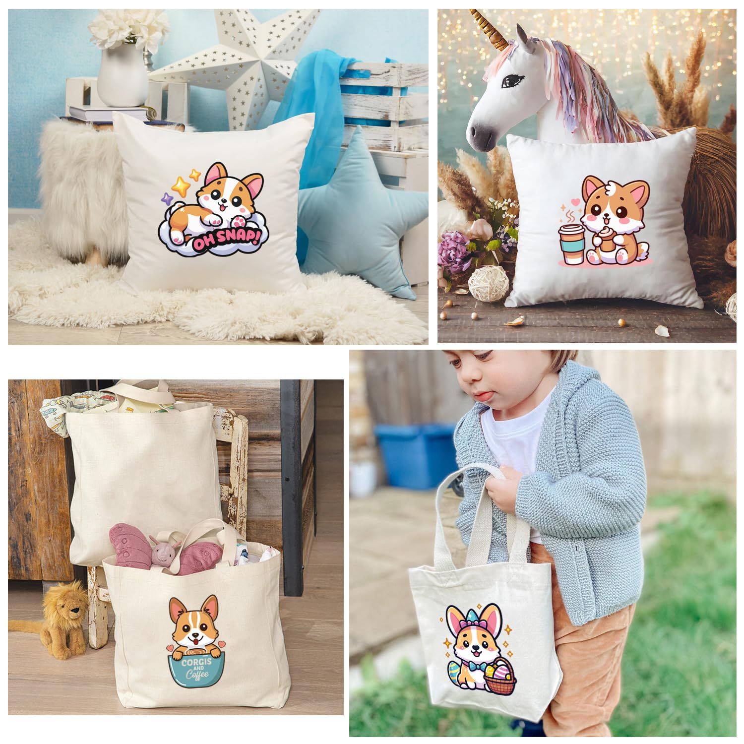20 Blatt süße Corgi Hunde Kinder Mädchen Bügelbild T-Shirt Aufkleber Bügeleisen Wärmeübertragung direkt auf Film DTF Transfers bereit zum Drücken für T-Shirts/Tasche/Kissen