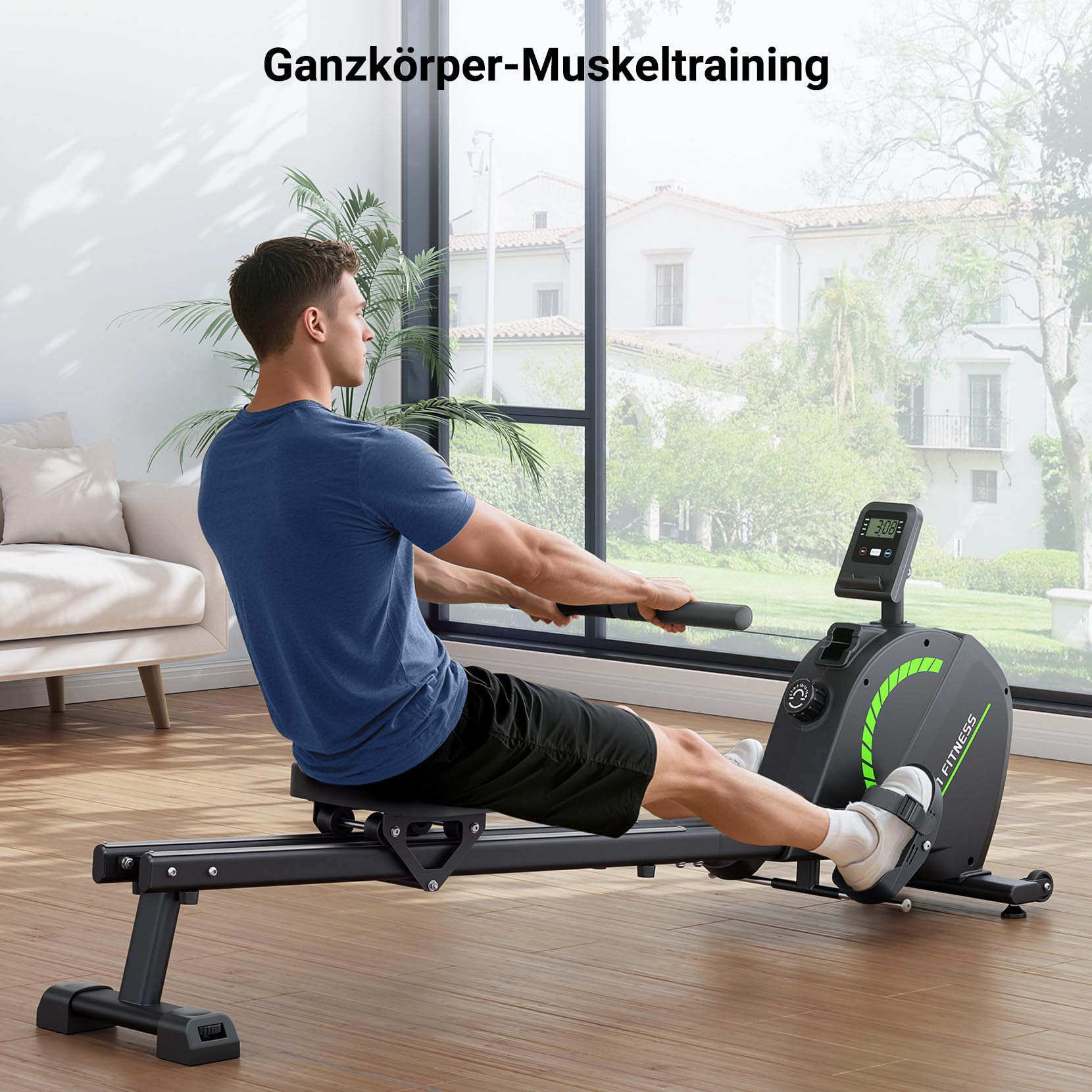 Dripex Rudermaschine für Zuhause Klappbar, Magnetwiderstand 16 Stufen, Stabile Doppelgleitschiene mit ruhigem Lauf, Bluetooth APP Anbindung & LCD Display, Bis 130kg Belastbar für jeden Fitnesslevel