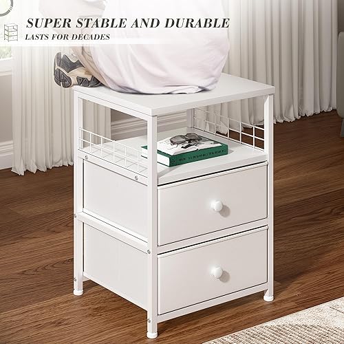 Miniatura 18 de Juego de 2 mesitas de noche de 17.8 pulgadas de ancho con cajones de tela y estante de madera abierto, red de seguridad en ambos lados de la mesa