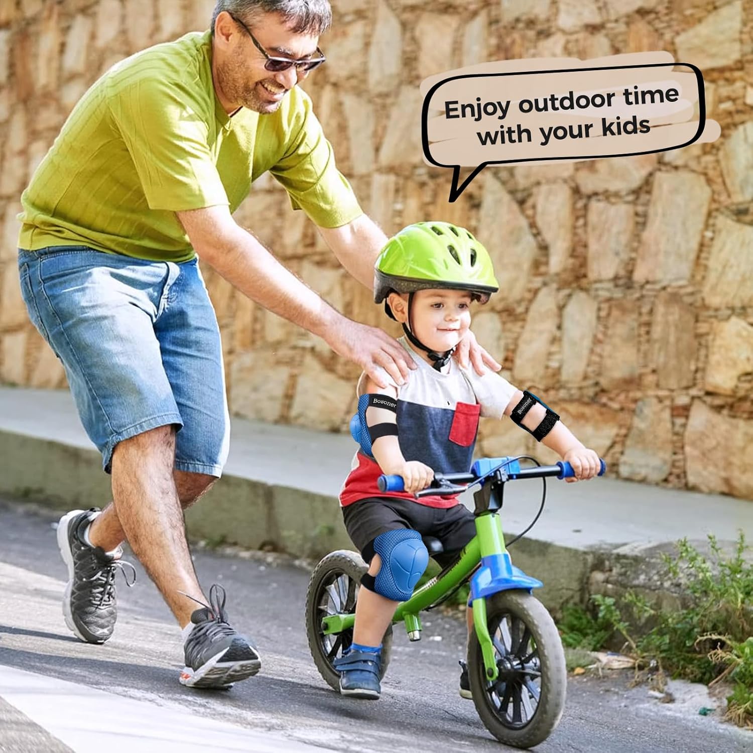 BOSONER Basic Kids Protective Gear: Kids Knee Pads and Elbow Pads with Wrist Guards Set for 3-15 Years - Design for Roller Skates, Cycling, BMX Bike, Skateboard, Inline Skating, Scooter Riding Sports Blue Small (3-9 years) image 5 of 7 B07H29XPM5