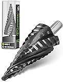 Stufenbohrer HSS Cobalt Pro 4XSPIRAL [Schneller, Präziser, Langlebiger] Ø 5-35mm - Profi Kegelbohrer für Edelstahl, Metall, Holz, Kunststoff - Blech-Schälbohrer Extrem Scharfer Edelstahlbohrer 5-35mm HSS-E_TiAlN