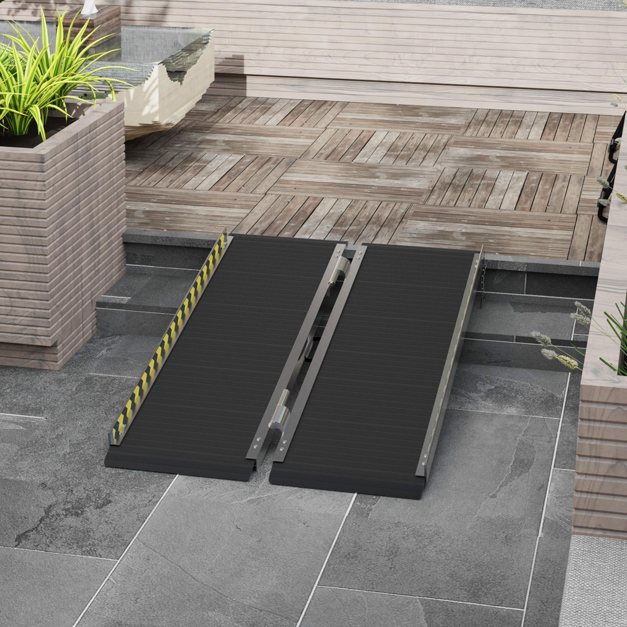 HOMCOM Rampa para Sillas de Ruedas Plegable de Aleación de Aluminio 122 cm Rampa Portátil con Adhesivos Reflectantes Carga 272 kg Negro