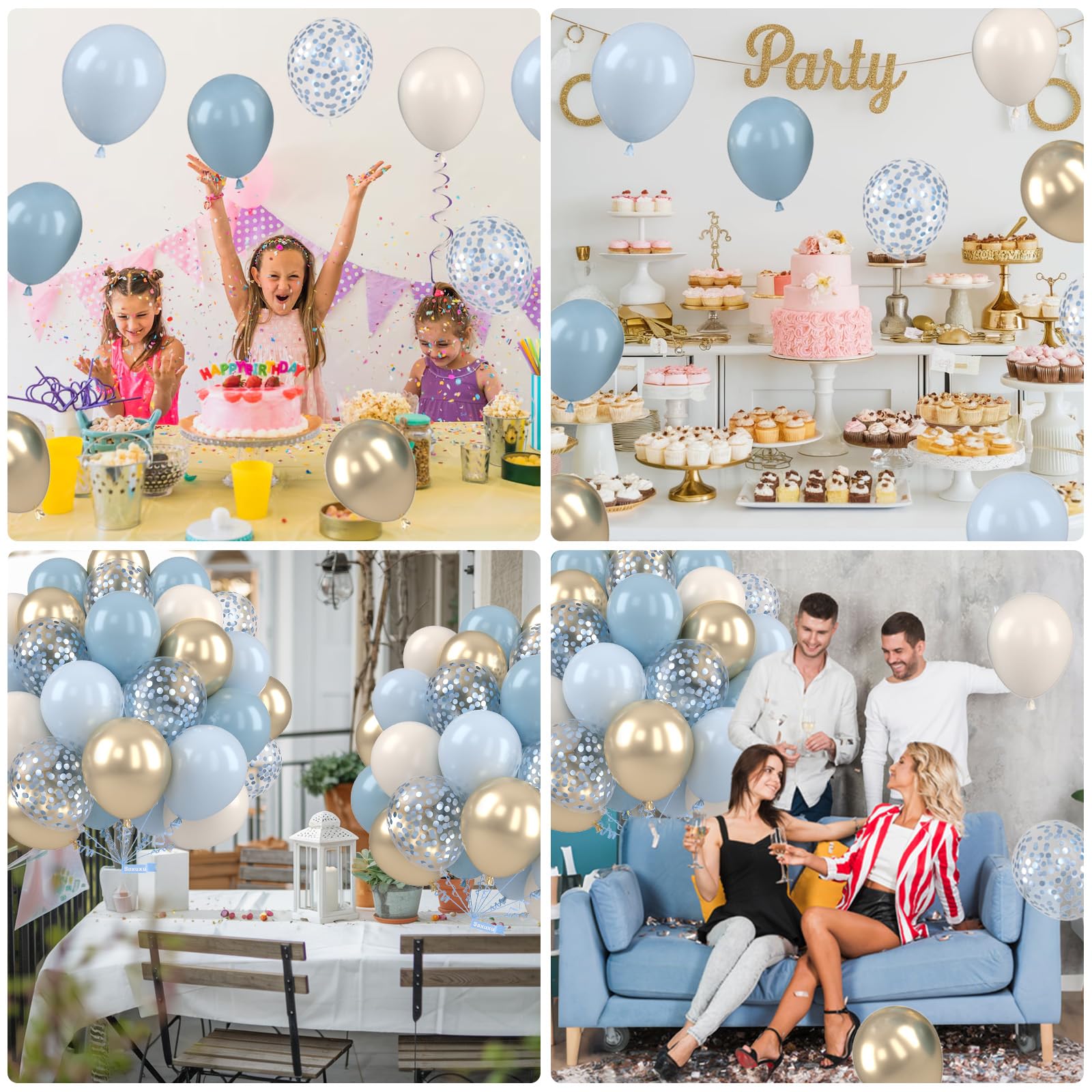 Staubige blaue und goldene Luftballons, 30,5 cm großer blauer goldener Ballon, metallischer Gold-Retro-Nebel-Blau-Weiß-Konfetti-Ballon, Latex-Ballon für Hochzeit, Babyparty