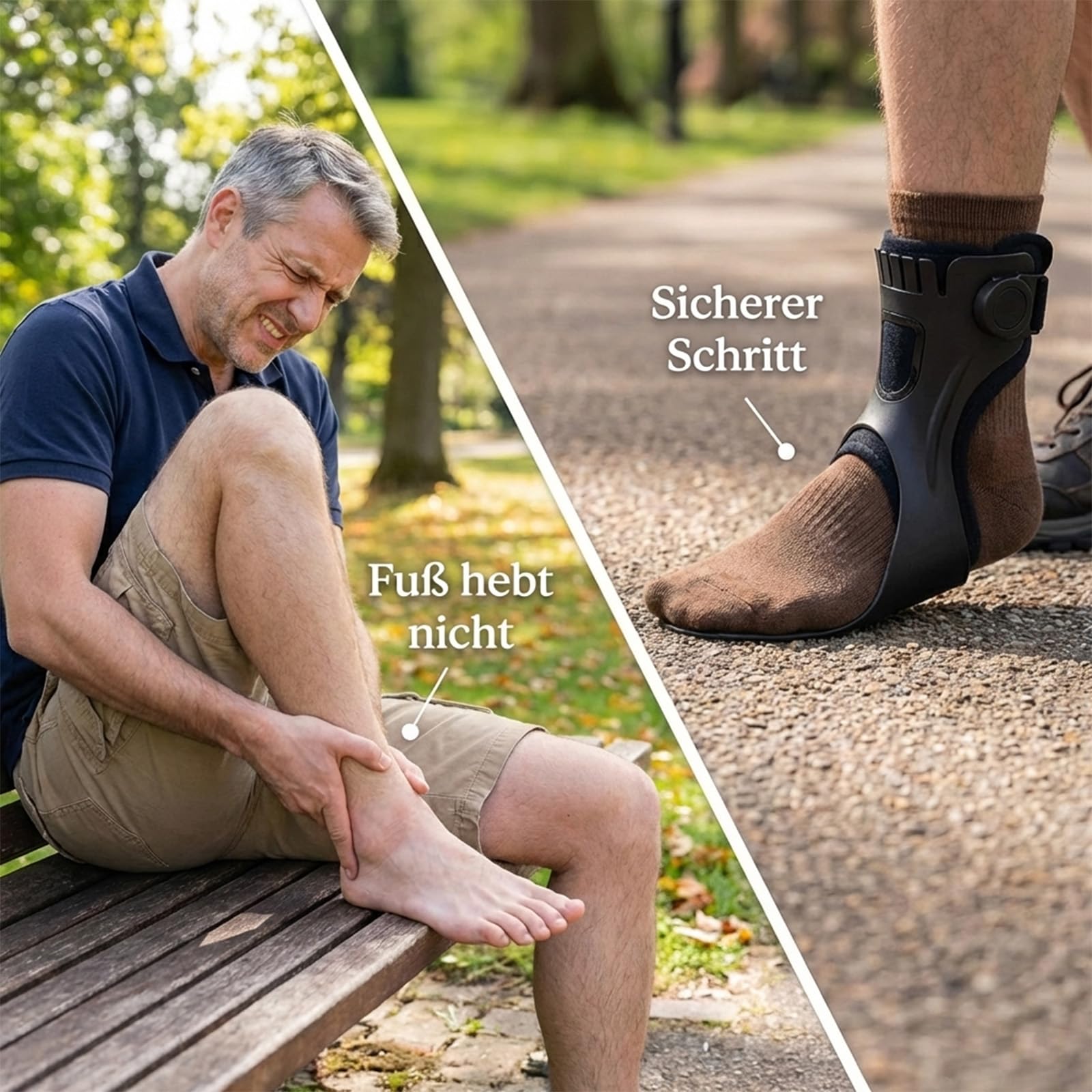 Woluna Fußheber mit Luftpolster für stabileren Gang (L, Links) | Weiche Kunstleder-Innenseite, verstellbarer Halt und belüftetes Design für angenehmes Tragen im Alltag