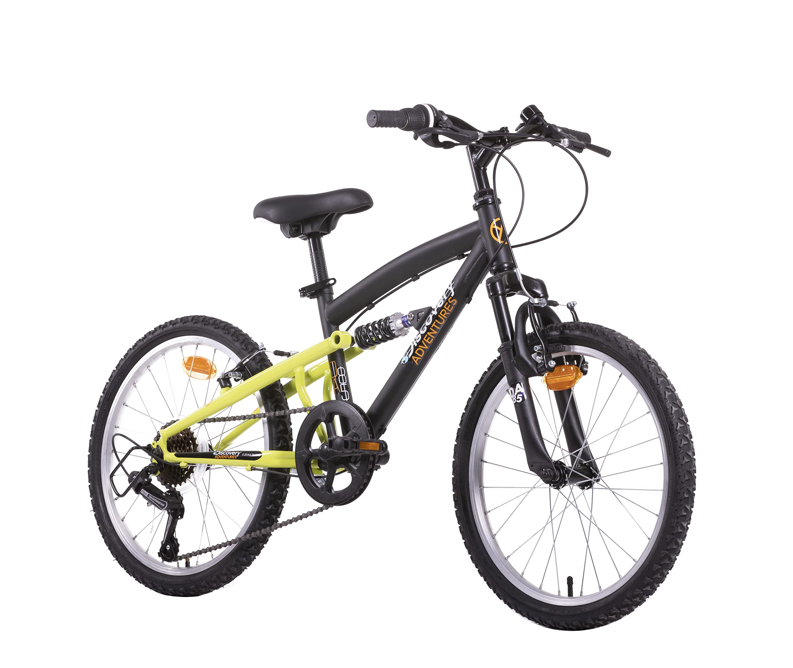 Discovery Vélo VTT 20'' Tout Suspendu Adventures -6 Vitesses-dérailleur Shimano TY21-Freins V-Brake-Jantes en Aluminium Y20 Mixte, Black/Yellow