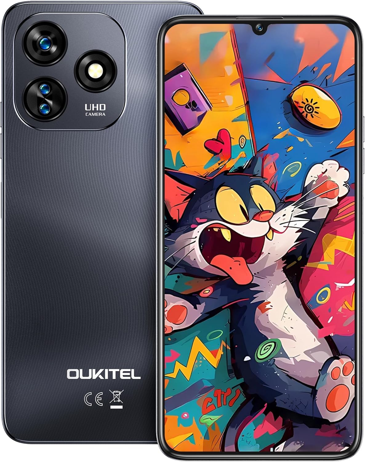 OUKITEL C51 Smartphone 128GB ROM + 18GB(6+12) RAM - 6.8" HD+/90Hz Cellulare, Android 14 5150mAh Octa-Core Telefono - 13MP+5MP Camera Cellulari e Smartphone 3 Slot/Fingerprint/Face ID/3.5mm Jack Nero