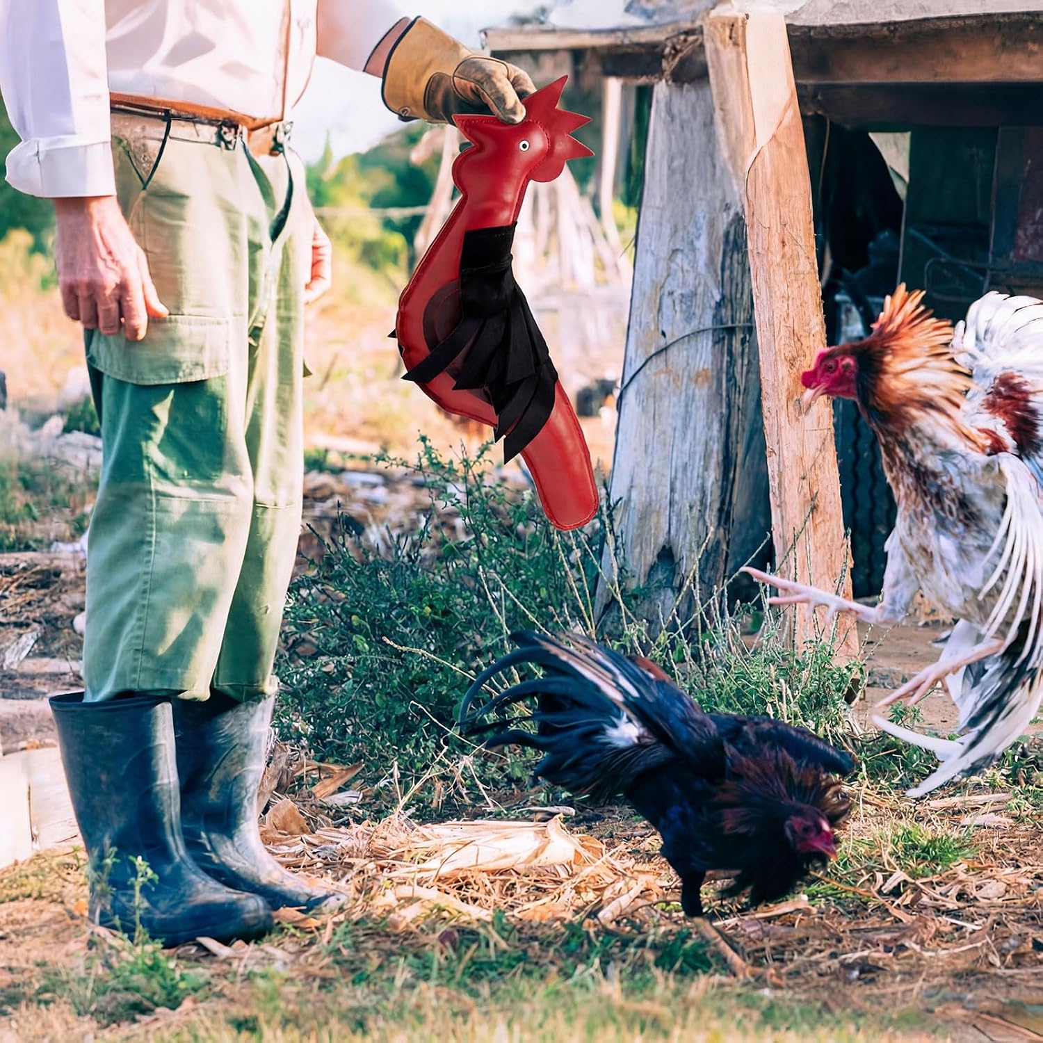 Wenqik Handmade Synthetic Leather Dummy for Roosters Red and Black Cock Sculpture Durable Mona para Gallos Training Dummy for Rooster Practice Skill Development Gallos De Pelea Accessories