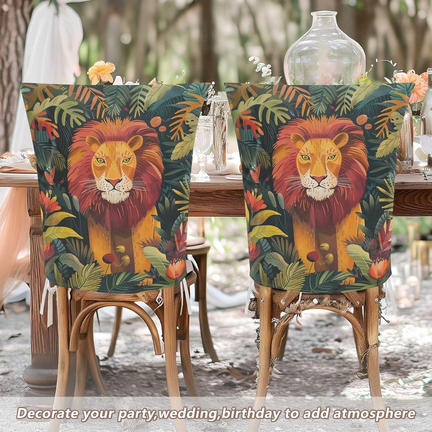 ALAZA Lion in The Jungle Chair Back Cover Set of 6, Washable Reusable Removable Chair Slipcovers Decorative Chair Cover for Home Kitchen Wedding Party