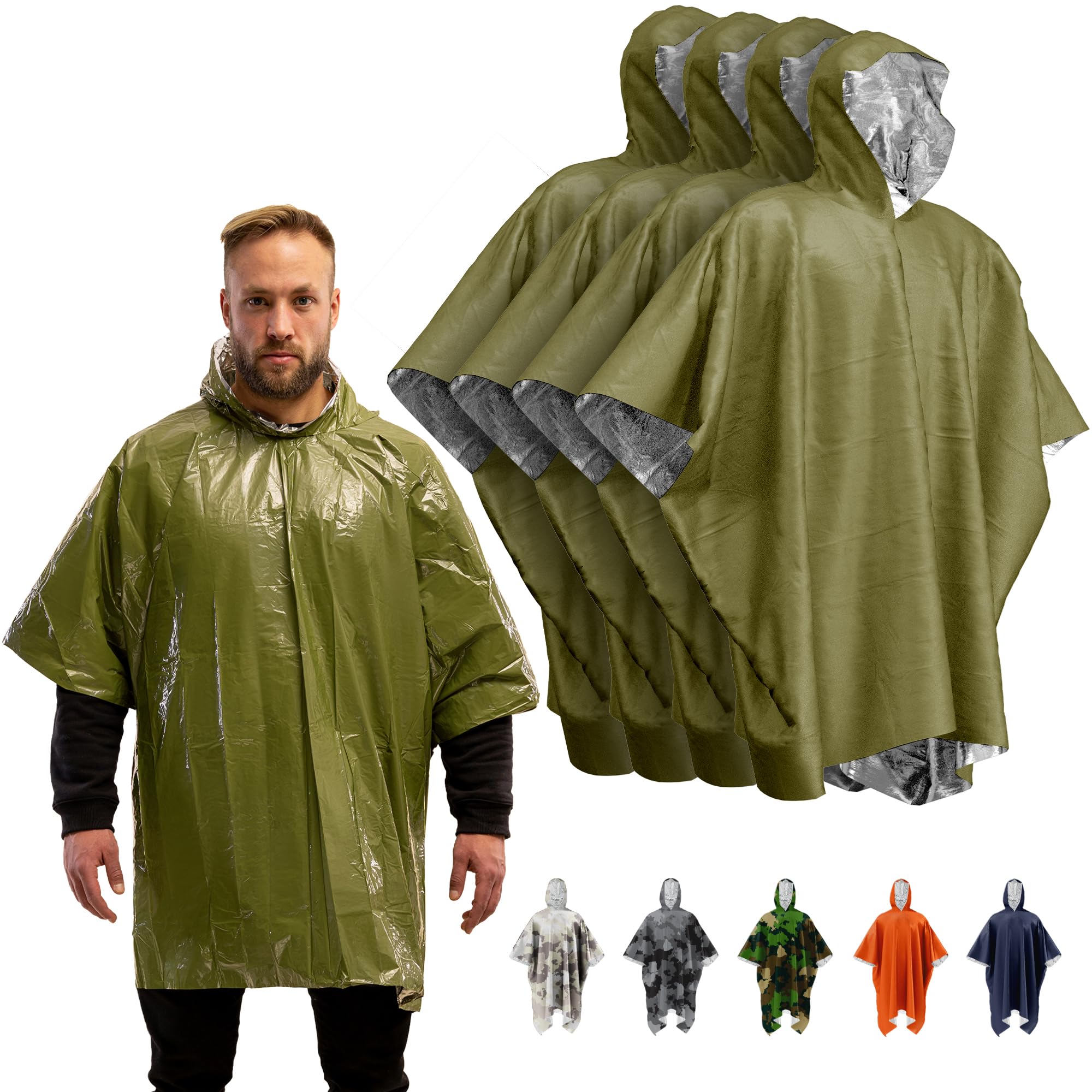 Emergency Blankets & Rain Poncho Hybrid Survival Gear and Equipment – Tough, Waterproof Camping Gear Outdoor Blanket – 4 Pack