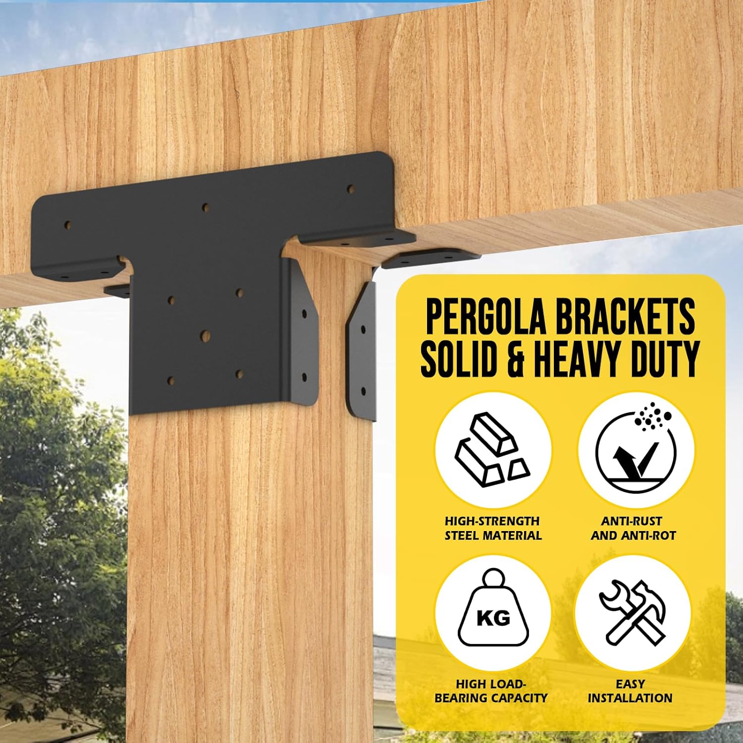 4Pcs Heavy Duty Pergola Brackets,Adjustable Pergola Brackets 4x4,Can be Fence Post Brackets for Metal Posts to Wood (4pcs 3-Way T Brackets)