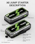 X8 10000A Jump Starter Portable Jumper Starter pour tous les gaz & Moteurs diesels 12V Boîte de saut pour démarreur de voiture & Booster de batterie, QC 3.0 Chargez vite, LED Voiture légère