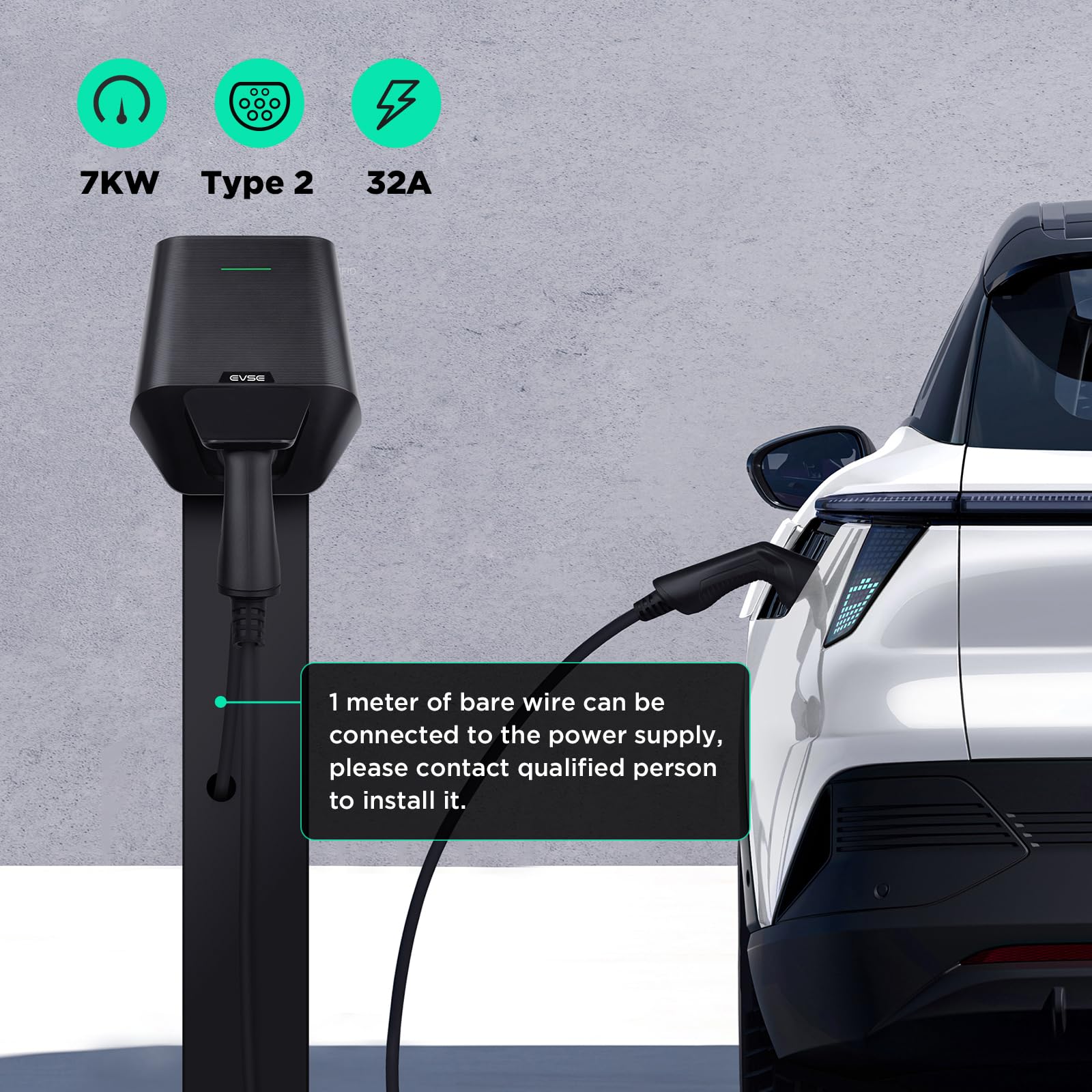 7,4 KW Wallbox per Veicoli Elettrici con APP, [ Monofase | 6A-32A ] con Sbocco Tipo 2, Terminale di Ricarica per Veicoli Elettrici Modalità 3 con Standard EU IEC 62196-2 per BEV/PHEV