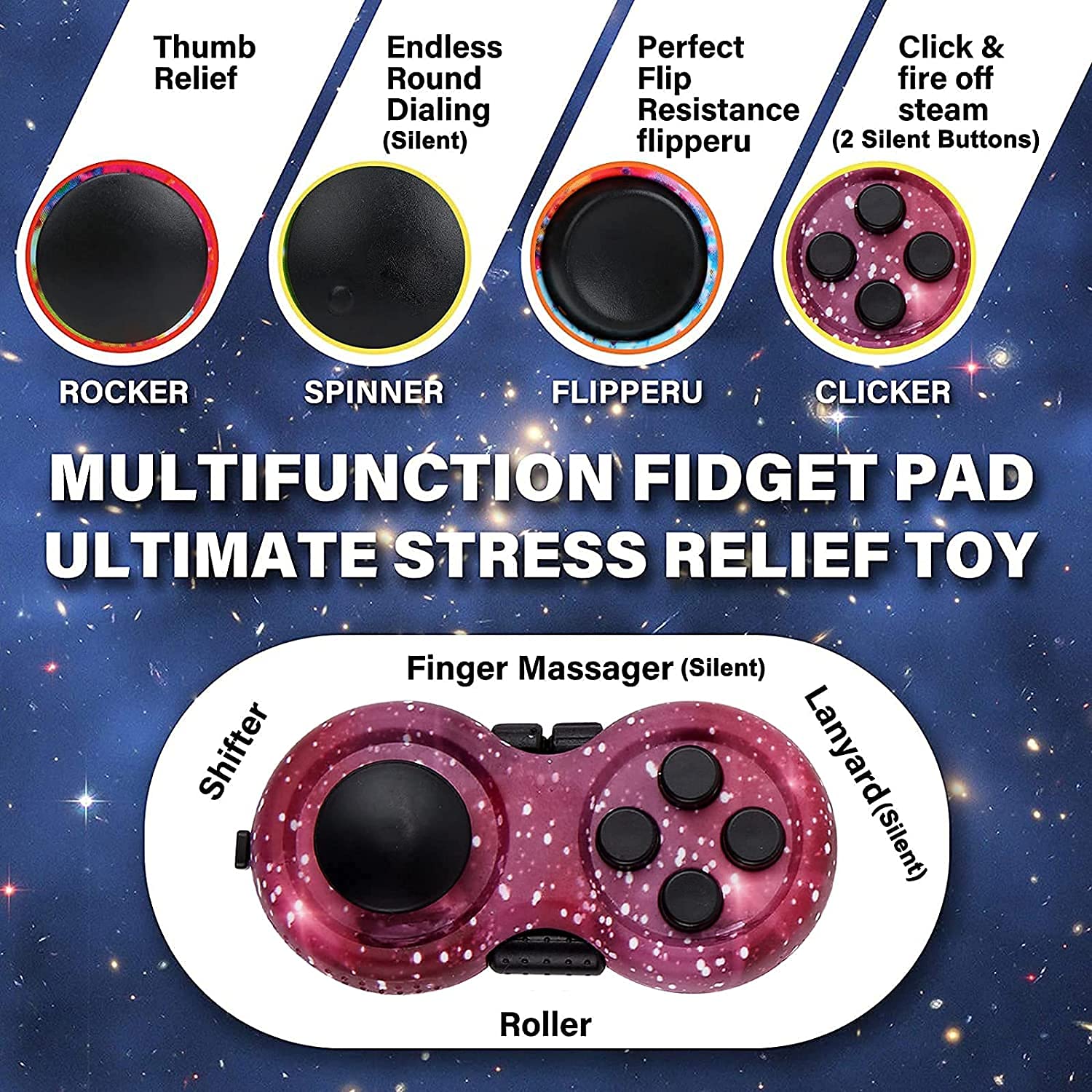 mciskisn Fidget Pad con 9 funzioni di Fidget,Fidget Pad Fidget Controller Riduttore di Stress Gioco ,Pad Fidget Mano Fidget Controller Gommato per Rilasciare Stress e Ansia