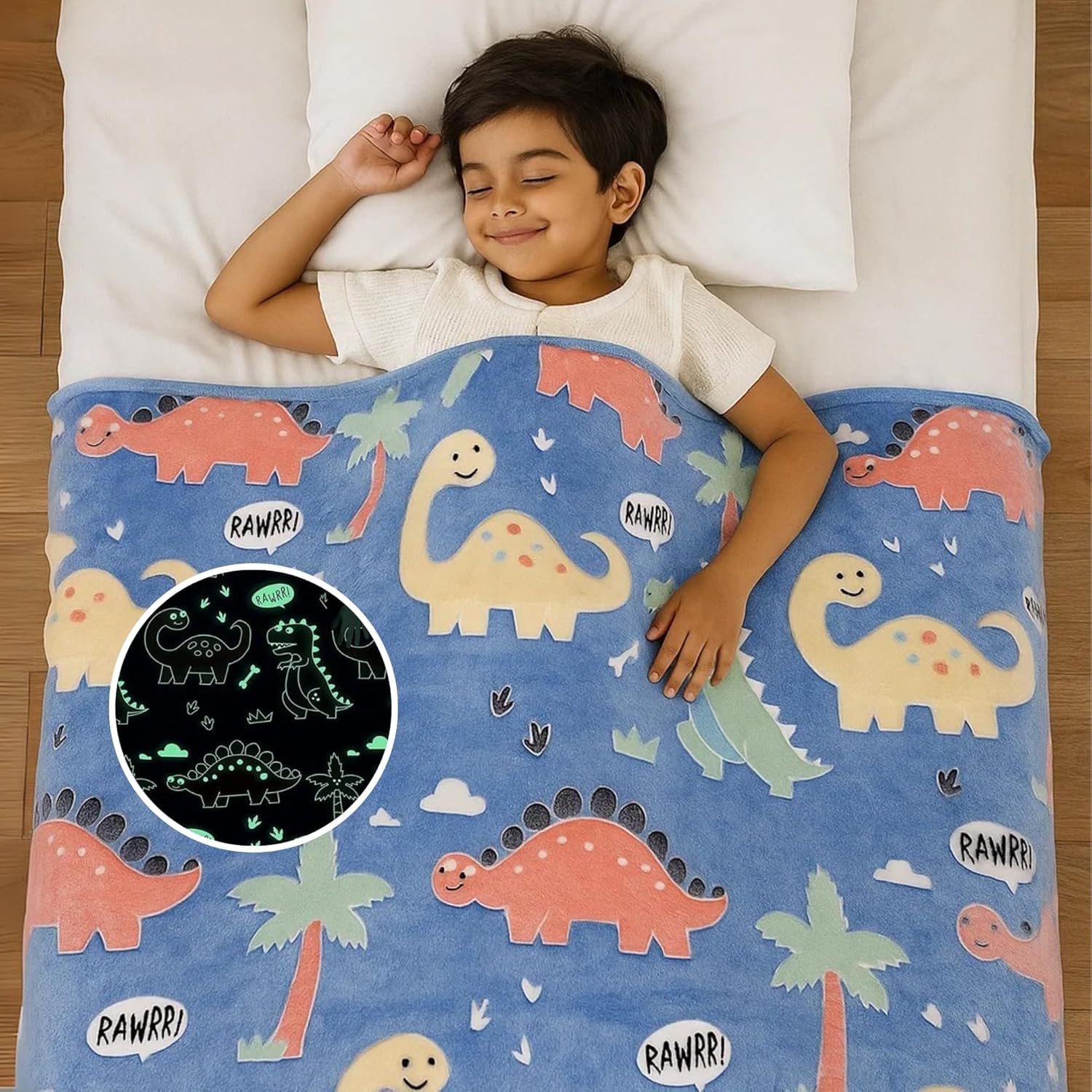 DOCAT Glow Blanket for Kids 0-15 Years, 200×152 cm Double Bed Blanket for Girls Boys, Soft Cozy Flannel Fleece Throw Blankets for Winter, Radium Blanket Ideal Gift for Boys & Girls (Dino World)-image-37