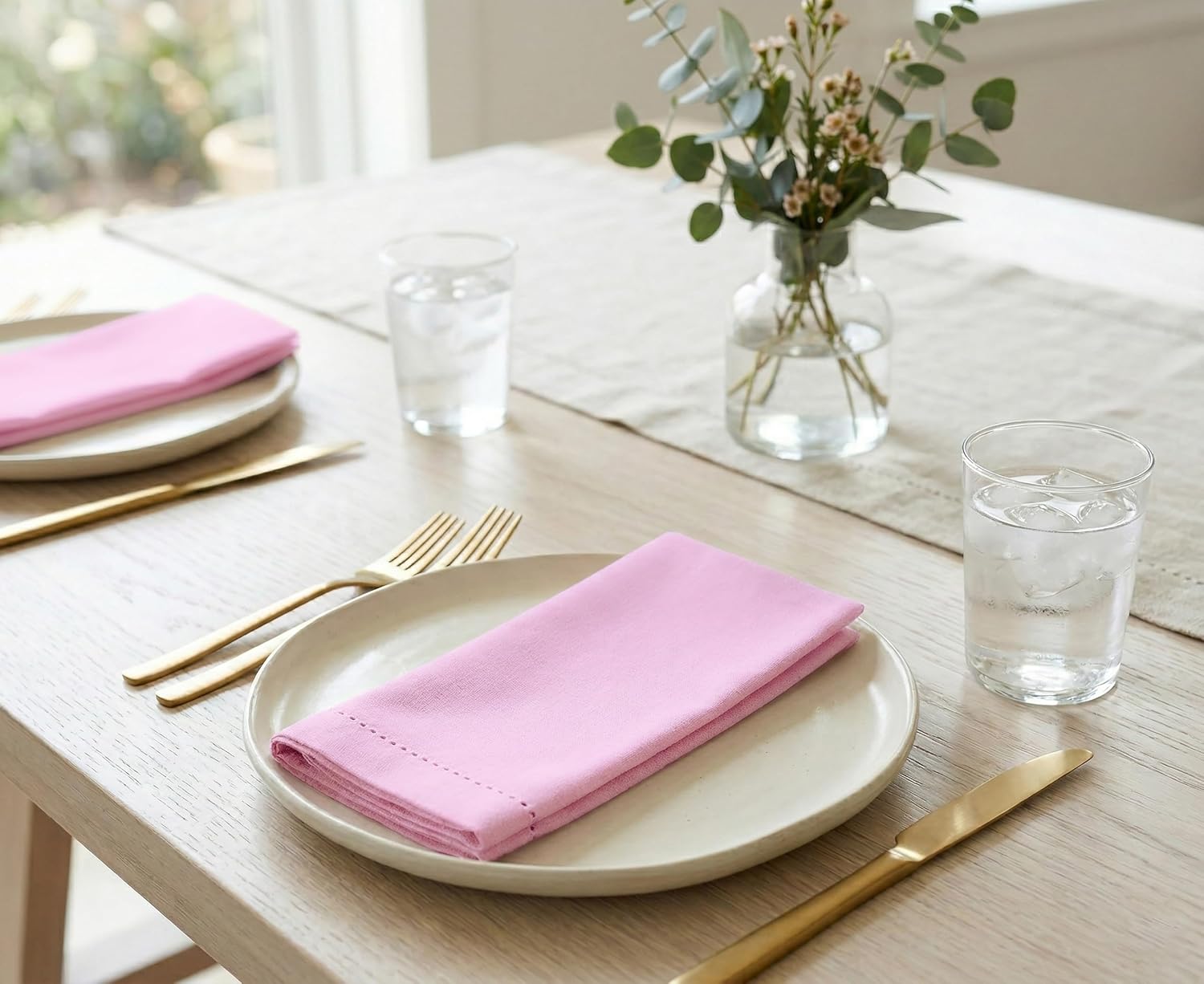 PurpleEssences Set of 12 Hemstitch Cloth Dinner Napkins 100% Cotton - Soft Durable Washable - Ideal for Wedding Spring Easter Summer - Perfect Everyday Use Table Linen 18x18 - Blush Pink