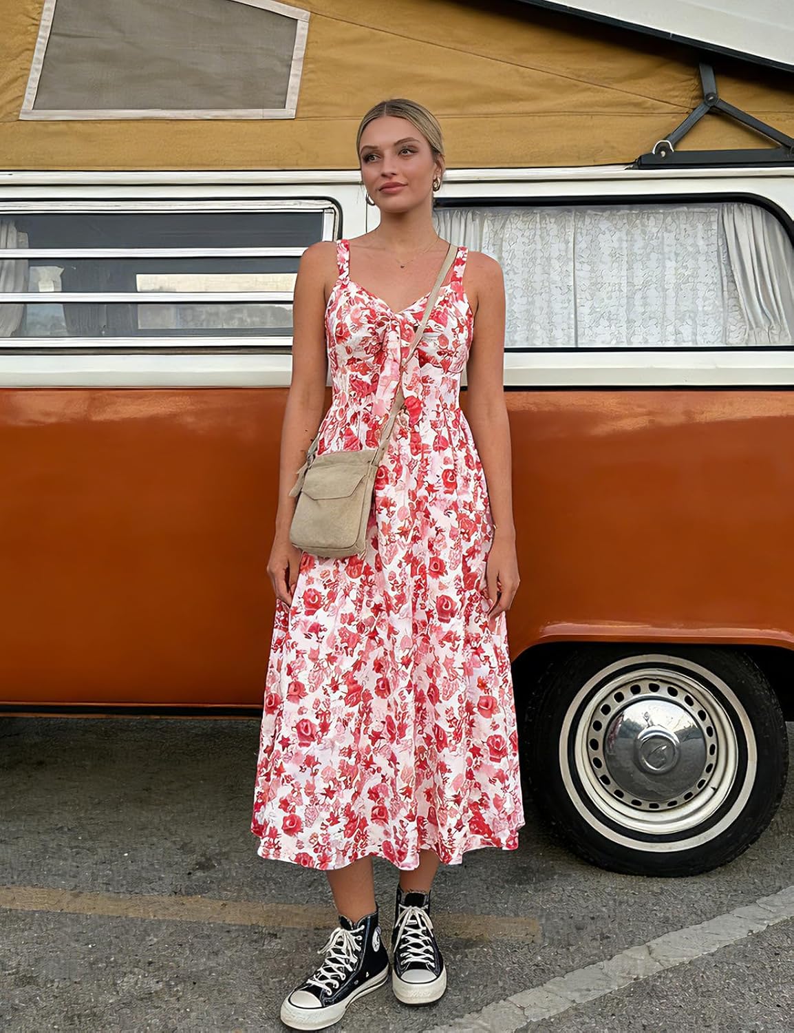 Belle Poque Summer Dresses for Women 2026 Tie Front Dress Beach Wedding Guest Dress Floral Sundress with Pockets - Image 5