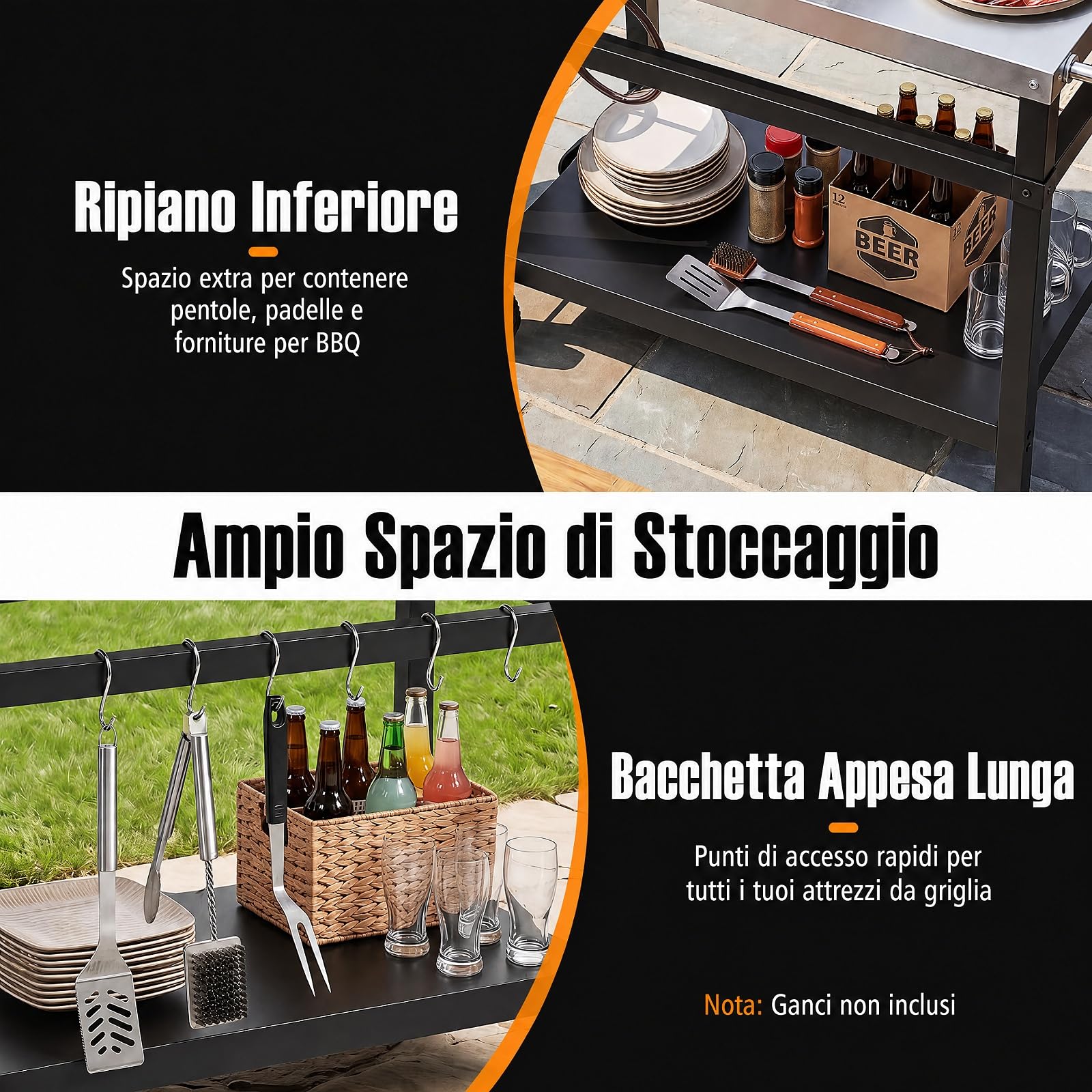 COSTWAY Carrello per Barbecue a 2 Ripiani con Ruote, 90 x 59 x 81 cm