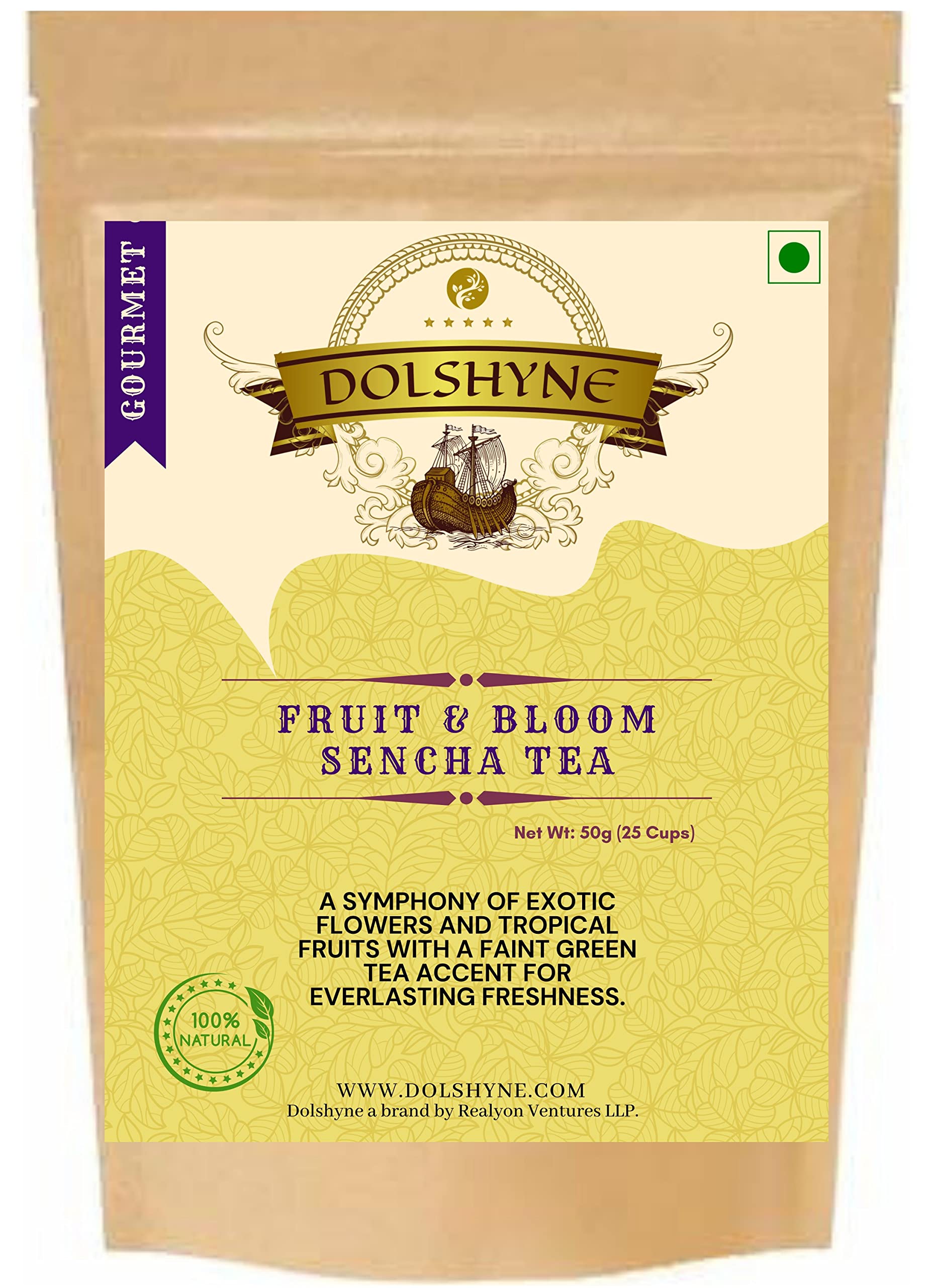 Dolshyne Fruit & Bloom Sencha Tea 50g (25 Cups) | Sencha Green Tea & Fruits| Exotic Blend | Refreshing Blend |