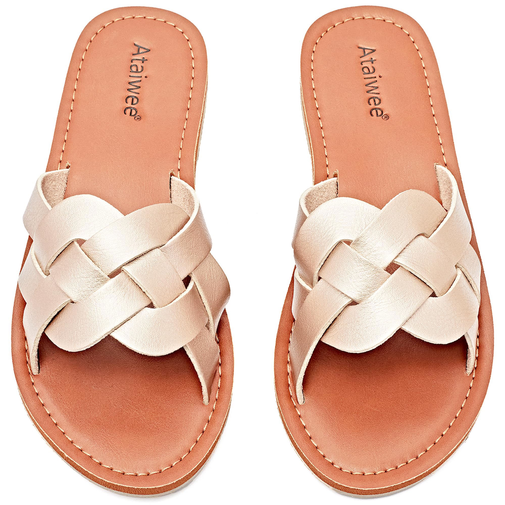 Ataiwee Damen Slide Sandalen - Bequeme modische flache Riemchen-Sommersandalen,weiche Einlegesohlen, Slip-On Sandalen