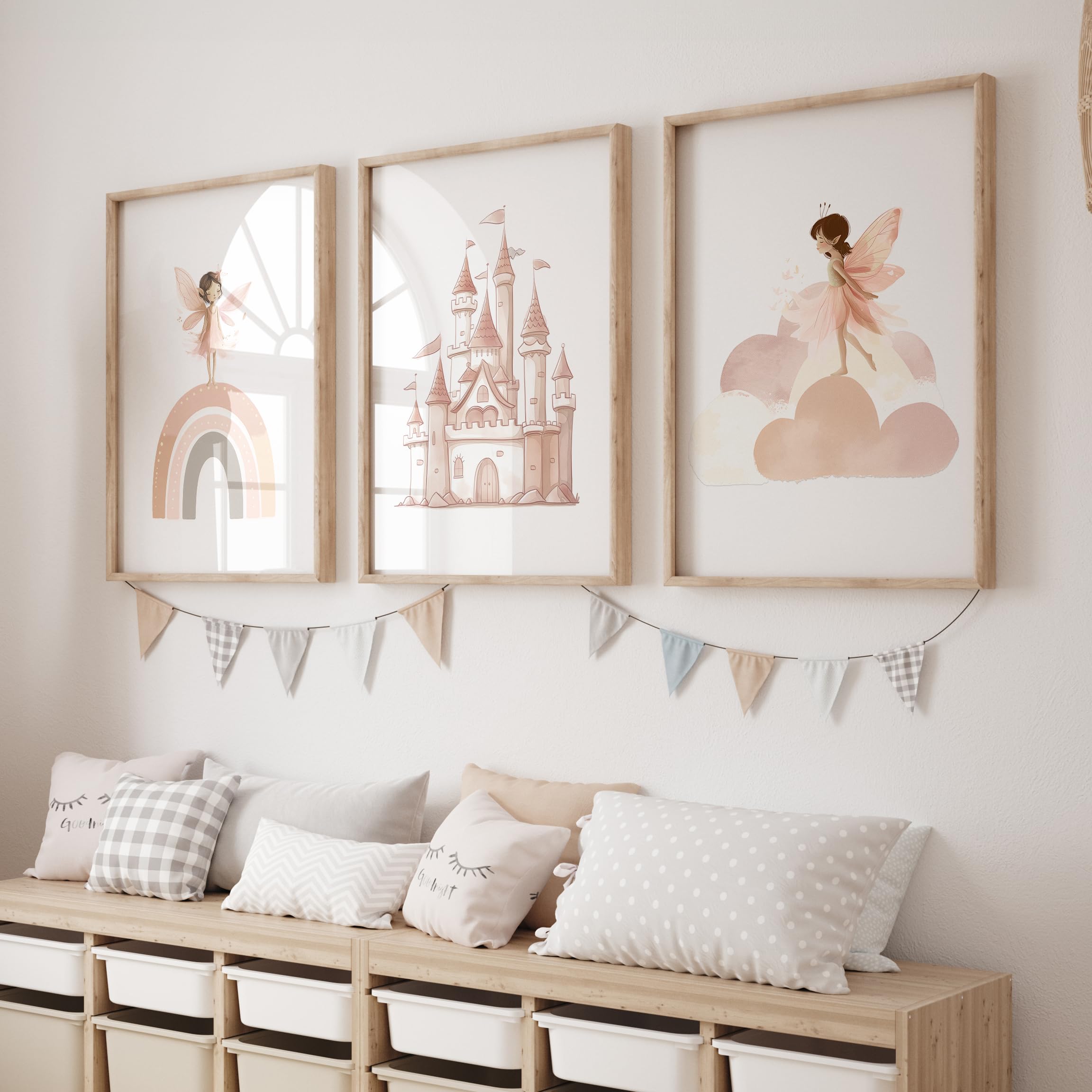 Rose Rowan Design Set of 3 Boho Fairy Princess Prints for Girls Nursery, Bedroom or Playroom. Whimsical Wall Art for Baby Girl, Toddler or Girls Room - Fairy, A4