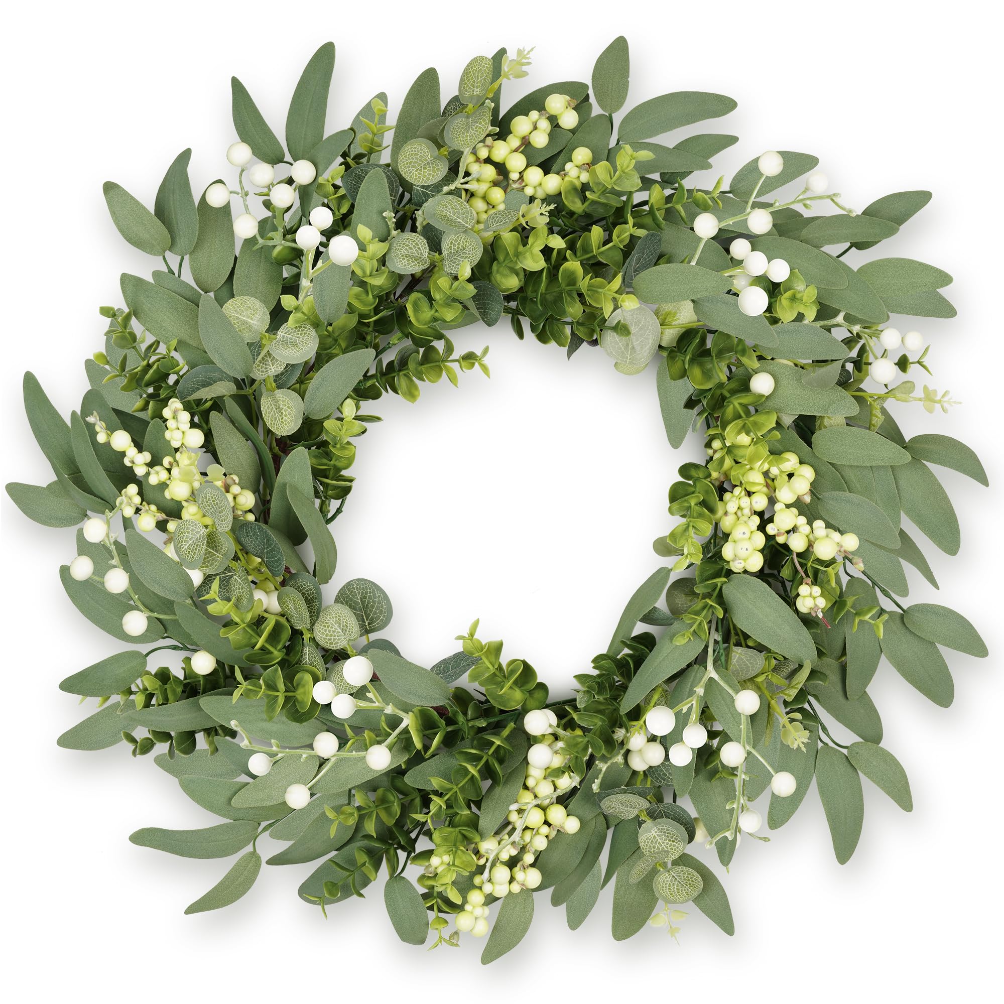 petalyn 20 Inch Eucalyptus Wreath for Front Door, Artificial Spring Summer Green Wreath with Berries, Boxwood Door Wreaths for Farmhouse Wedding Hanging Wall Fireplace Window All Year Decor