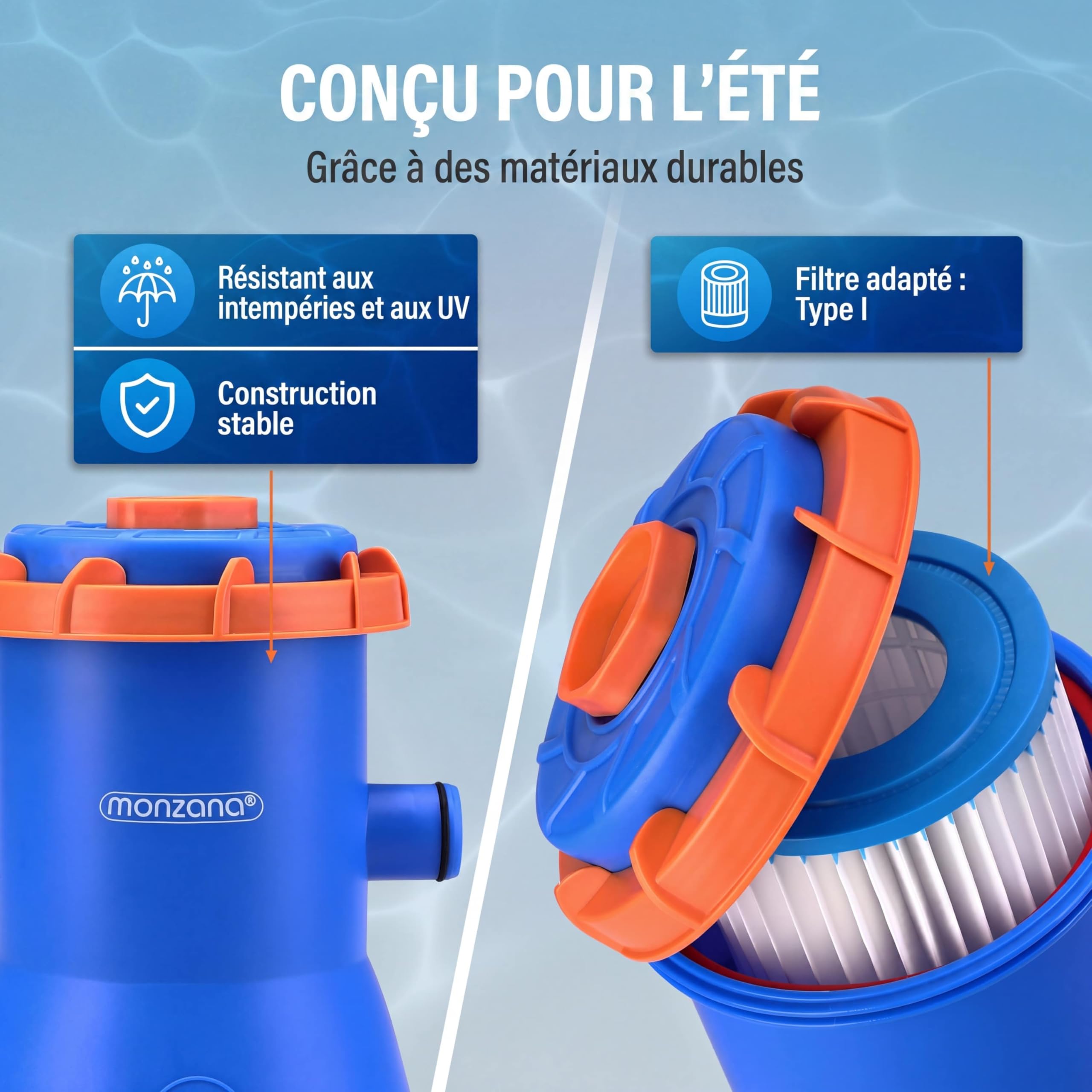 Monzana Pompe de Filtration pour Piscine MZP90 3.800 l/h Puissance 90W Cartouche de Filtration filtrante tuyaux Pompe Piscine Eau