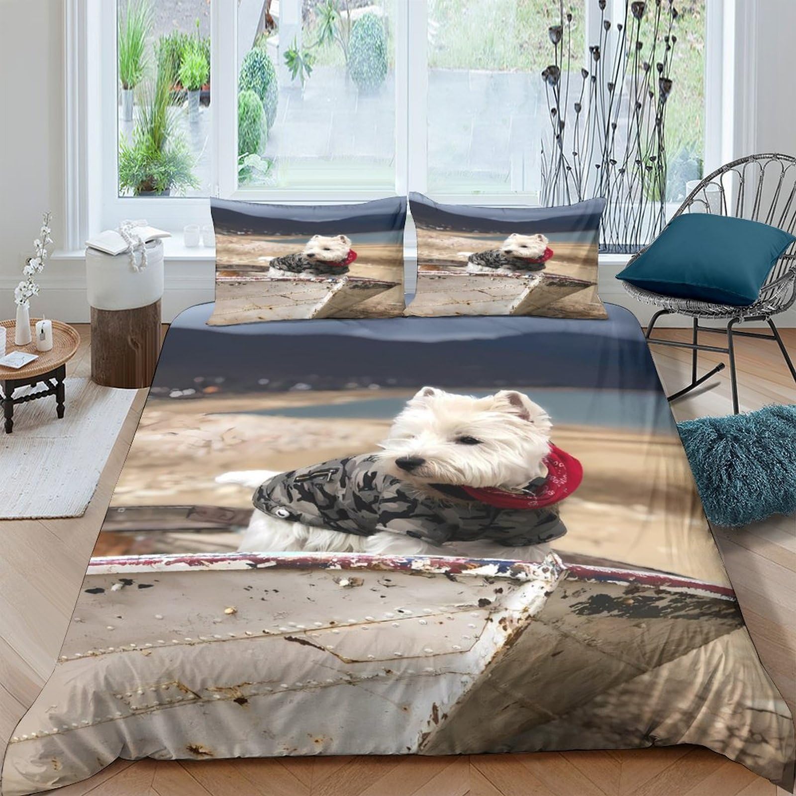Ctjqhvkz Style-6 3D Printed Cute Westie Dog Fitted Sheet Microfiber Soft Anti-Slip Bed Cover For Bedroom Dorm Guest Mattress Decor Single（135X200cm）