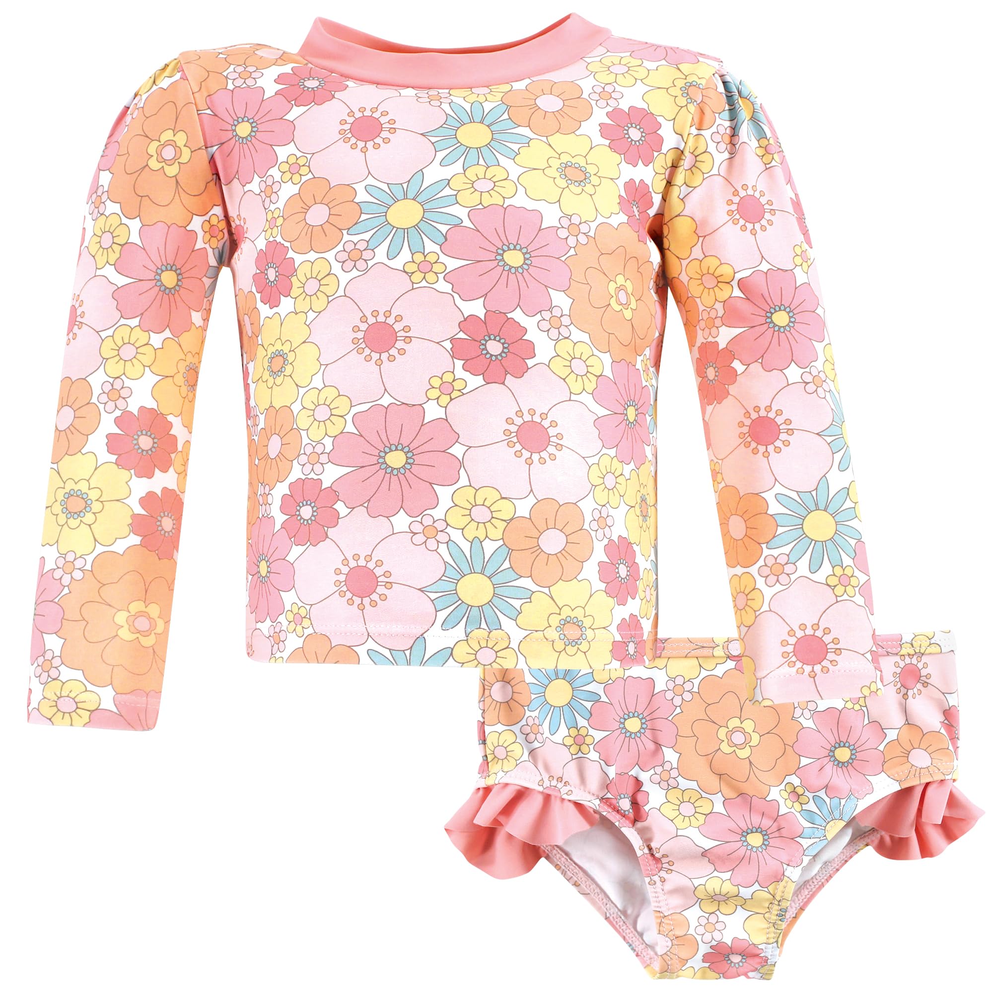 Hudson Baby Unisex Baby Swim Rashguard Set, Peace Love Flowers, 4T