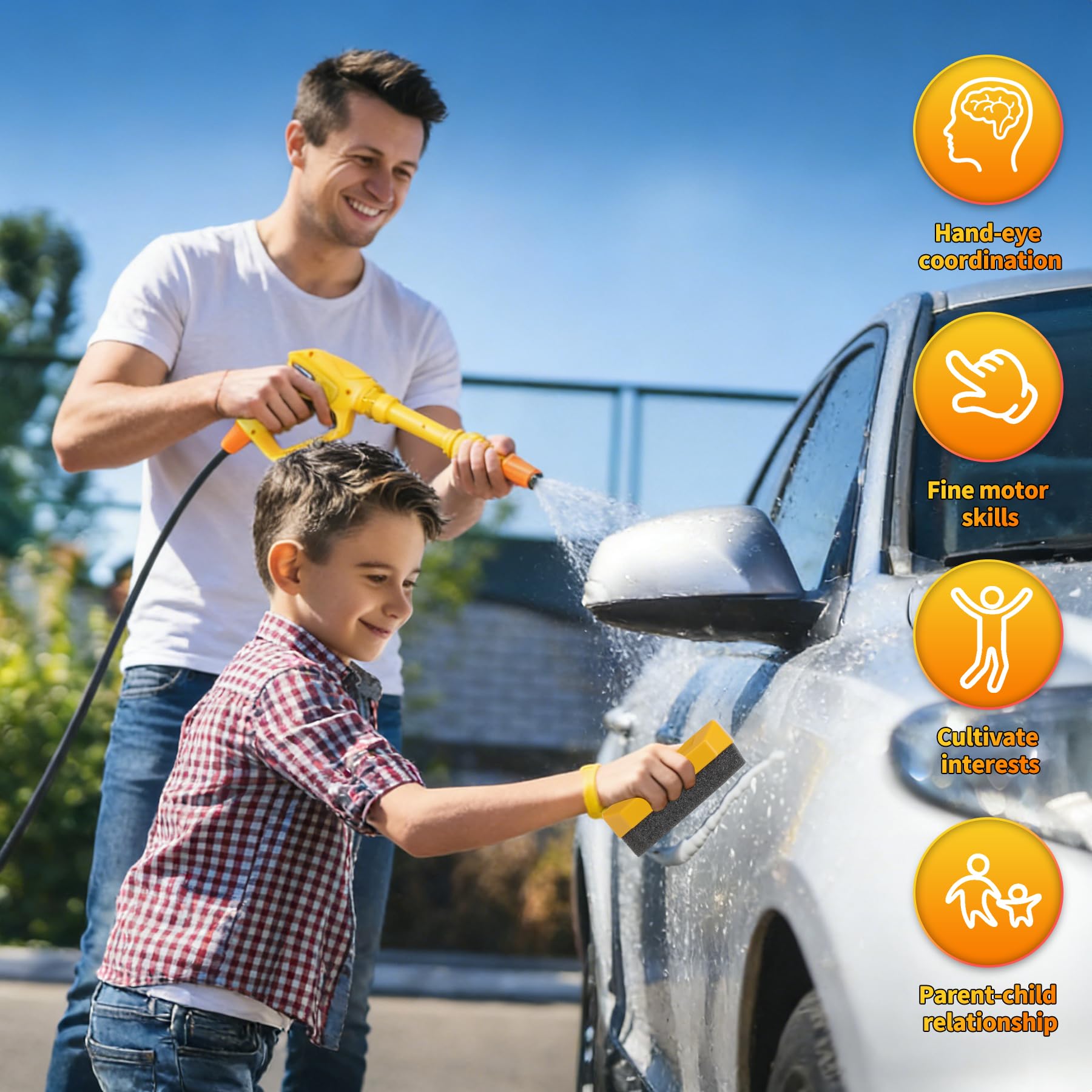 Toddler Outdoor Playset Kids Cleaning Car Toy with Real Spray Car Wash Water Gun for Kids 3+ Manual Pressure Washer Toy — view 8