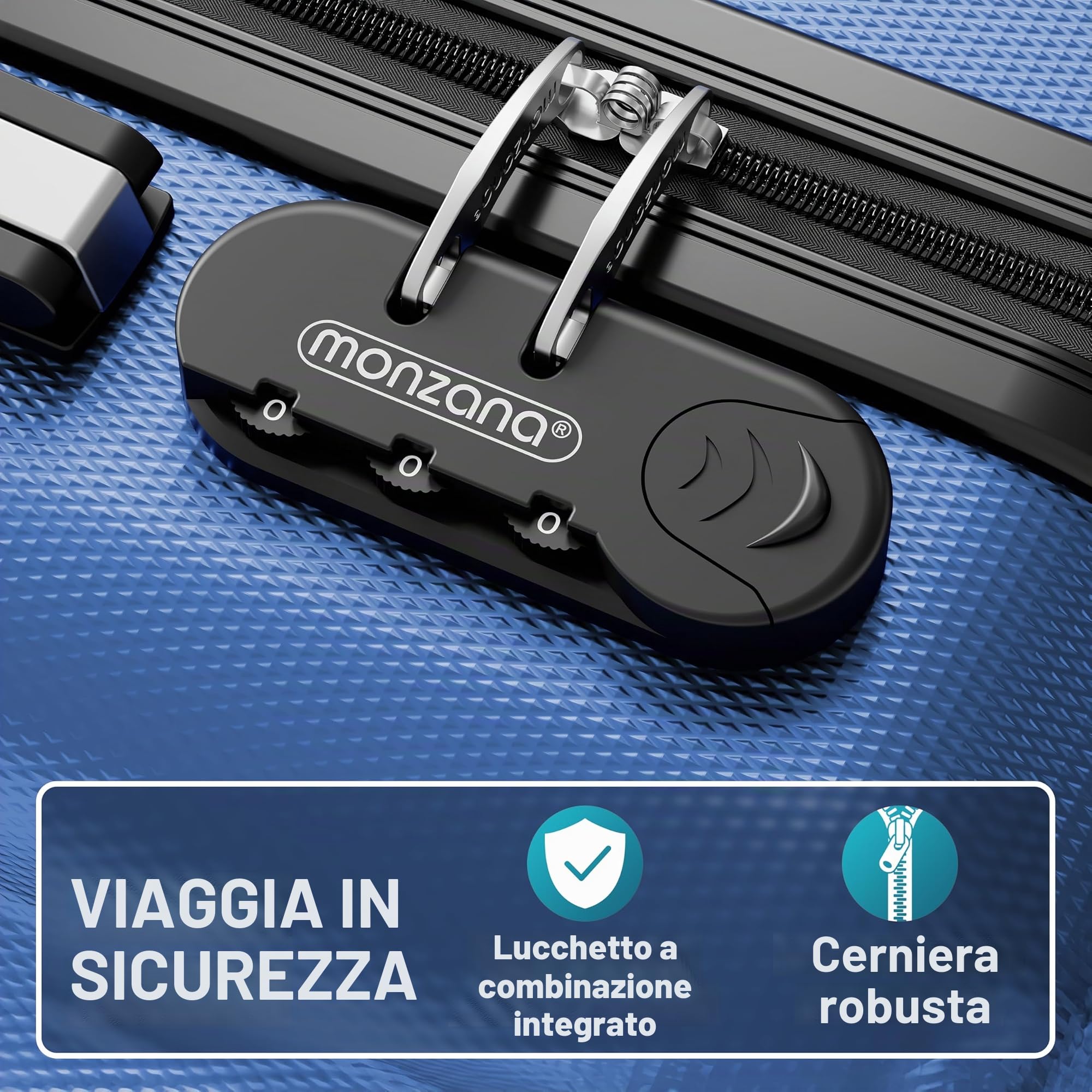 Monzana® Set di Valigie 3 Pezzi con Lucchetto Organizer Cinghia Maniglie Ruote Doppie Piedi Trolley Rigido M-L-XL