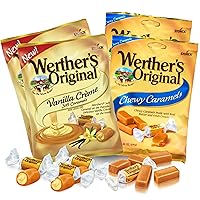 Vista 1 de Werthers Original Vanilla Creme - Caramelos suaves y caramelo masticable, paquete de 4 (2 de cada uno) – Caramelo suave Werthers envuelto