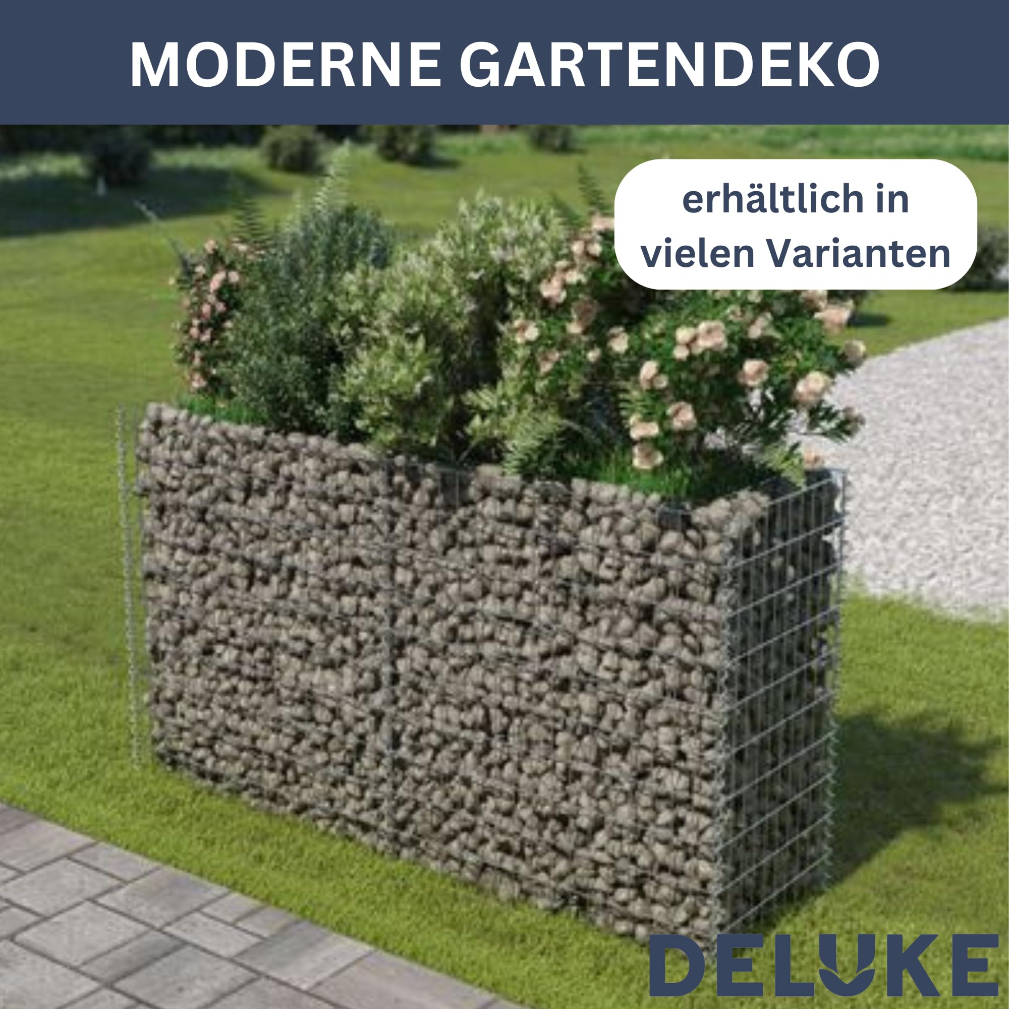 DELUKE Gabionen Hochbeet ROON aus Stahl | 90x30x60cm | Steinkorb Gabionengitter Ziergabione Steingabione Drahtkorb befüllbar
