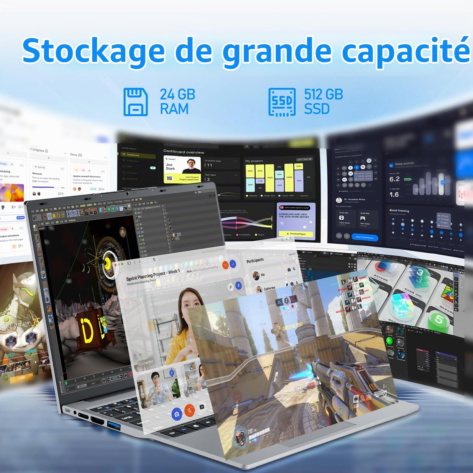 Ordinateur Portable 15.6", Core i5 jusqu'à 3,6GHz, 24Go RAM+512Go SSD