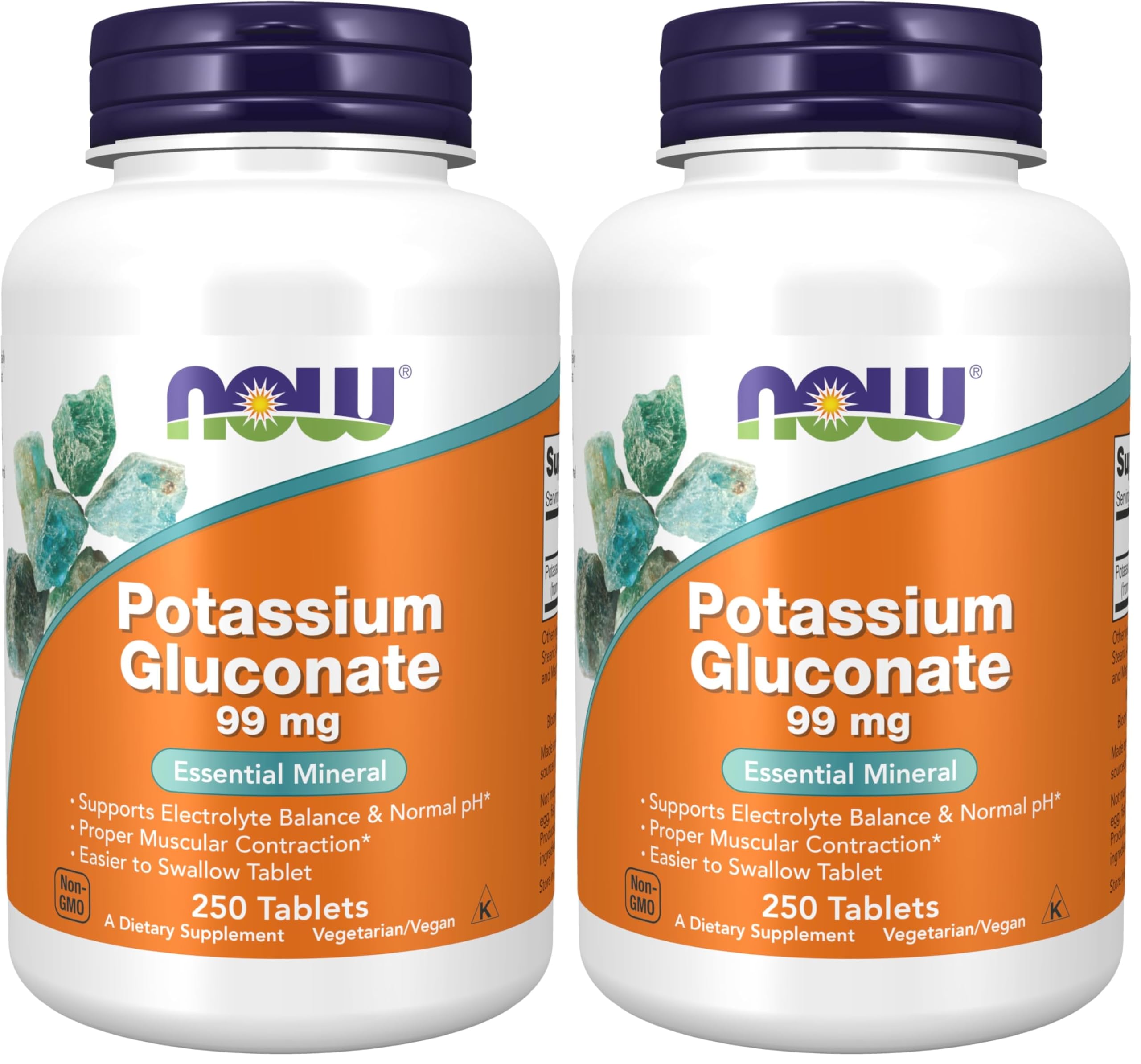 NOW Foods Supplements, Potassium Gluconate 99mg, Easier to Swallow, Essential Mineral*, 250 Tablets, (Pack of 2) 250 Count (Pack of 2)