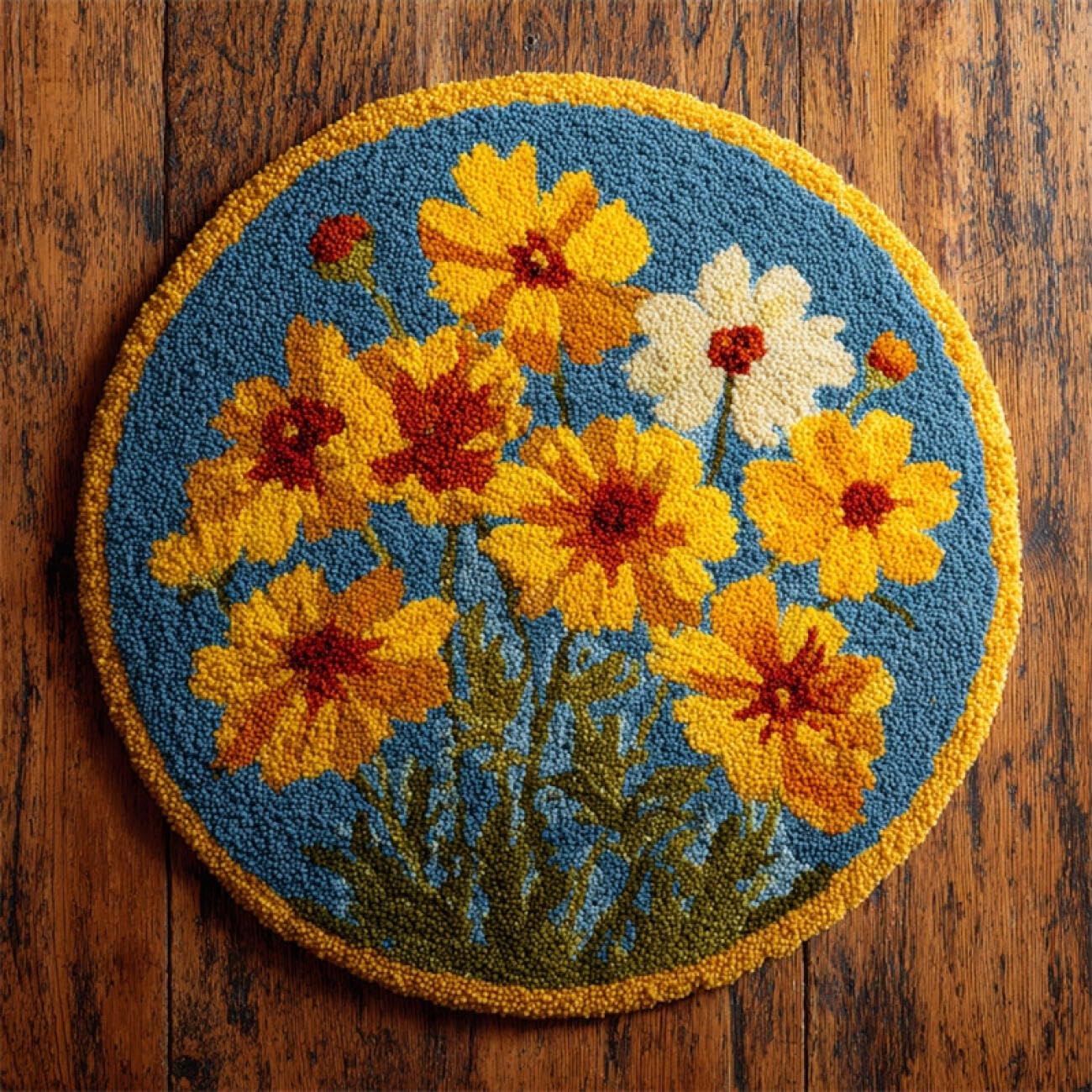 Kitquiver Latch Hook Kit Rug Golden Flowers 80x80cm