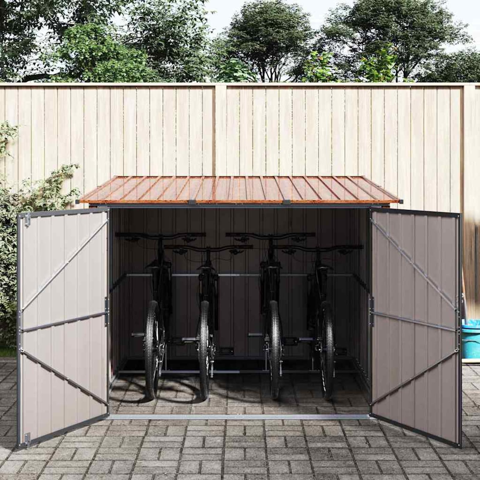 Tidyard Fahrradschuppen aus Metall, Aufbewahrung für 3 Fahrräder, wetterbeständig, Abmessungen 215 x 206 x 157 cm, Gartenschuppen für Terrasse und Garten