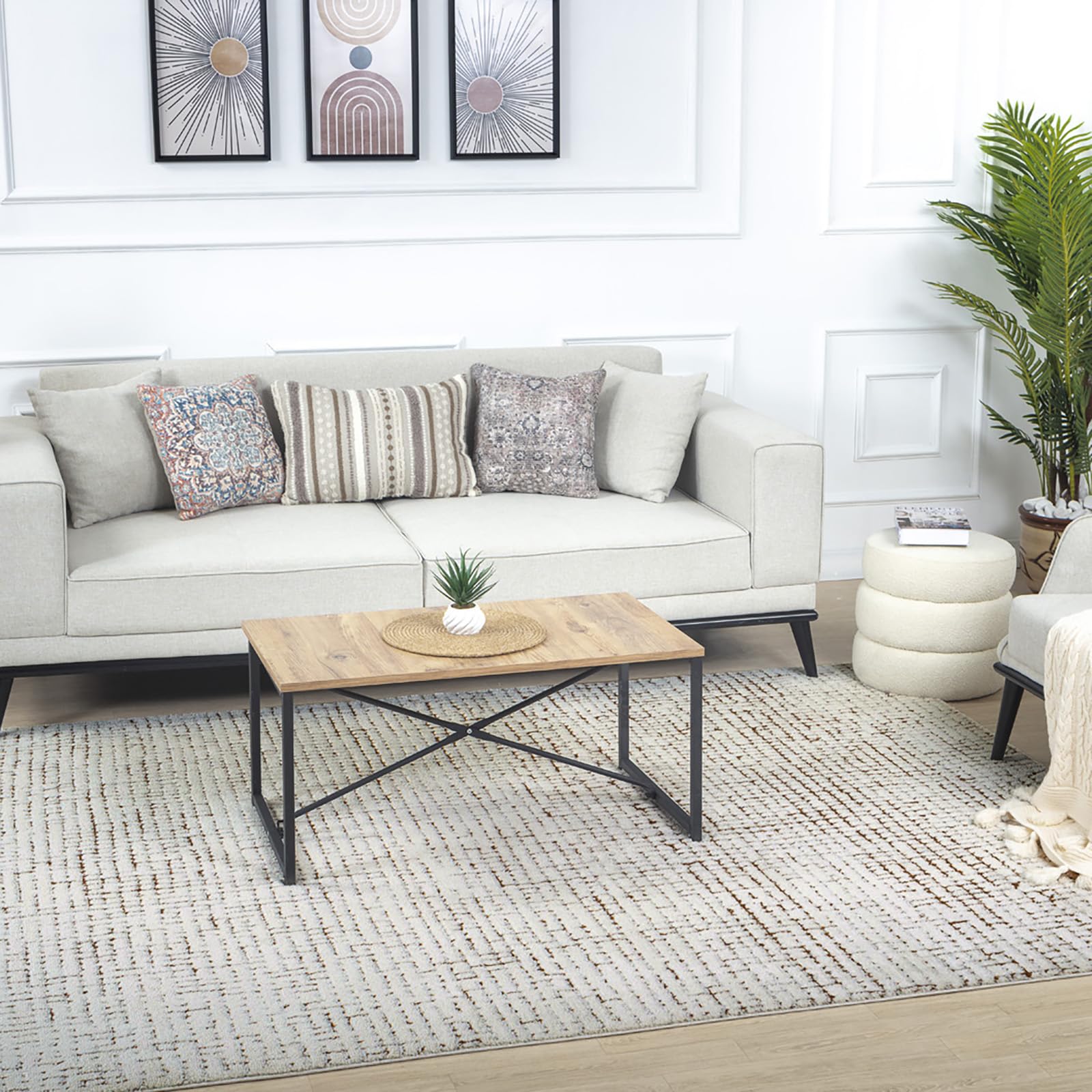 Livabliss AMANDINE Scandi Modern High Pile Area Rug - Ivory/Brown - 200 x 275 cm