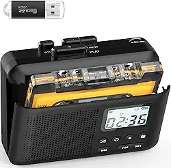 Leitor de cassete portátil, cassete para MP3 via cartão SD, leitor de fita cassete Walkman com bateria recarregável de 1000 mAh, microfone e alto-falante embutidos, conector de fone de ouvido, cartão