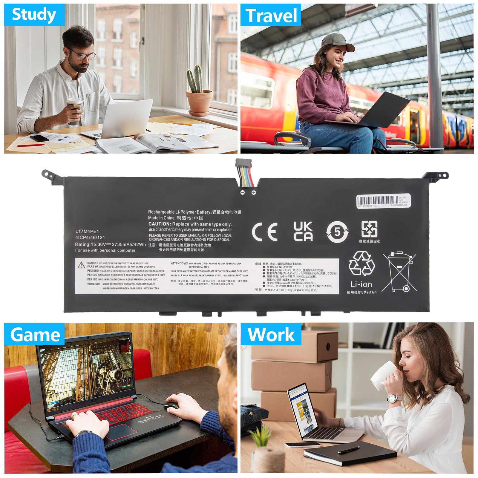 Batteria L17M4PE1 Per Laptop Lenovo S730-13IWL – 15.36V 42Wh, Ioni Di Litio, 1000 Cicli, Compatibile Con 5B10W67274