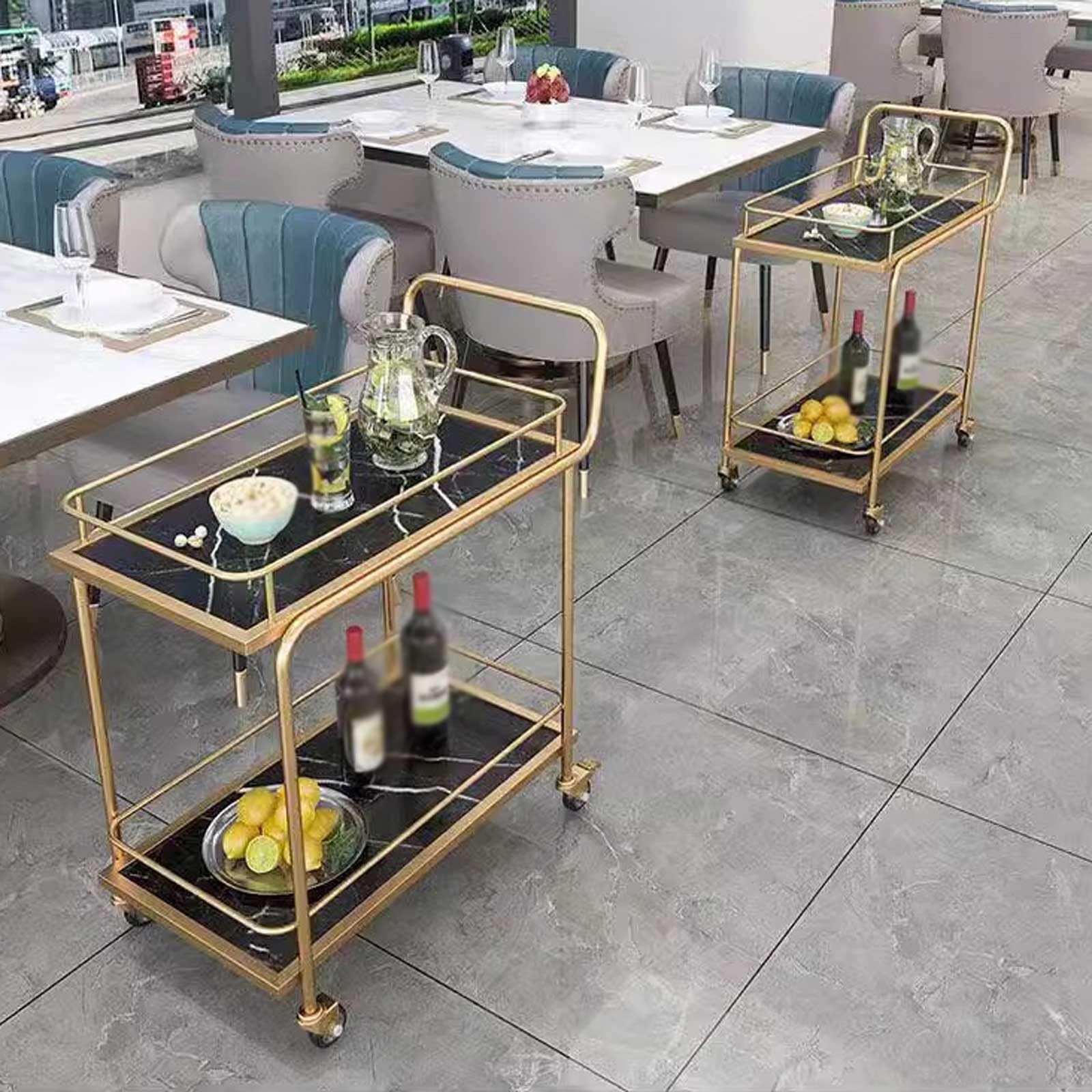 Carrito de bar moderno de 2 niveles con ruedas para almacenamiento en el hogar y servir, carrito de bebidas móvil y carrito de vino para cocina, comedor, sala de estar, mesa de bar de bebidas,