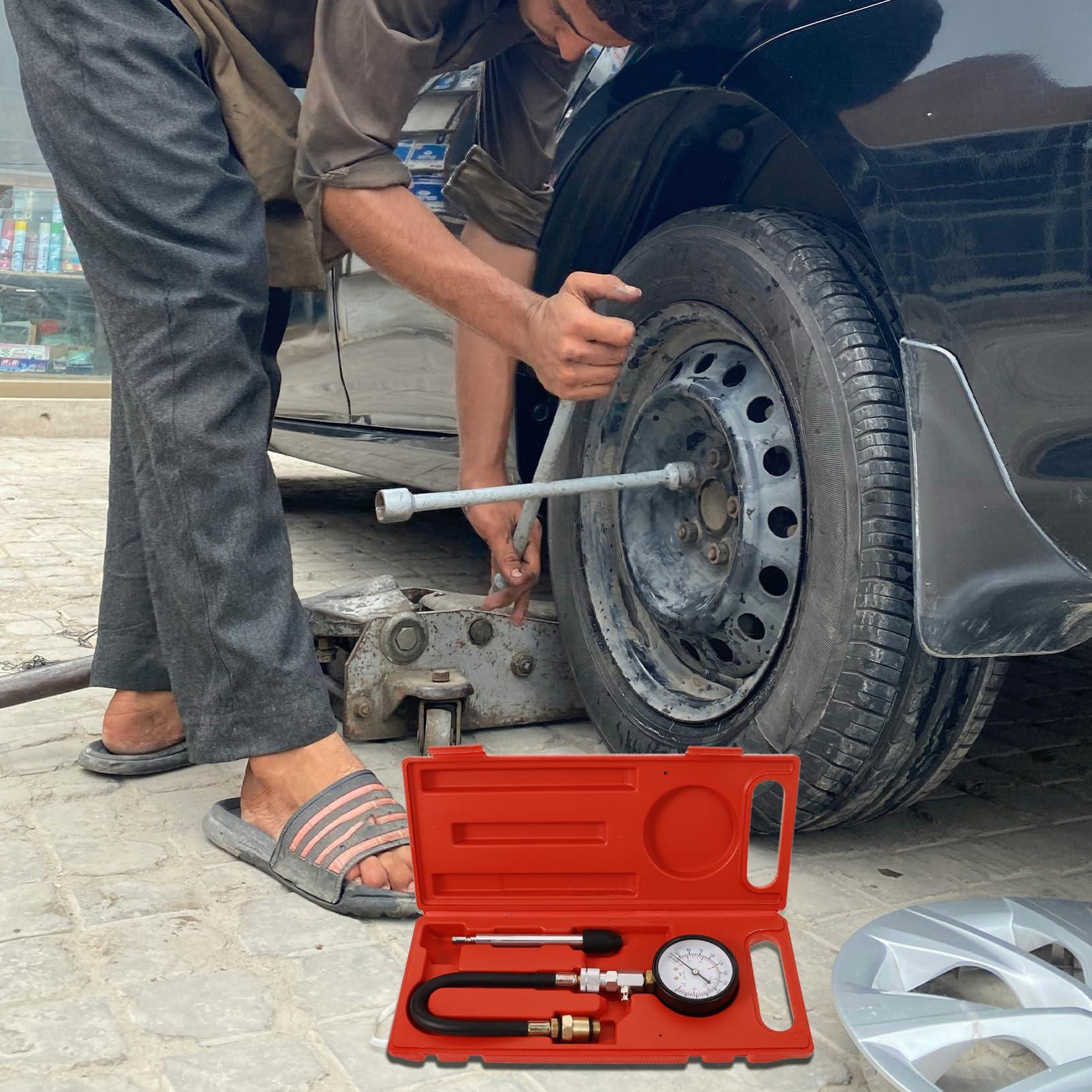 Kit de comprobador de compresión, juego de herramientas de prueba de presión para reparación de automóviles, 1 juego de comprobador de compresión, medidor de presión de cilindro de gasolina, herrami