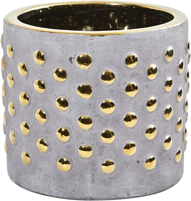 7in. Regal Stone Hobnail Planter with Gold Accents