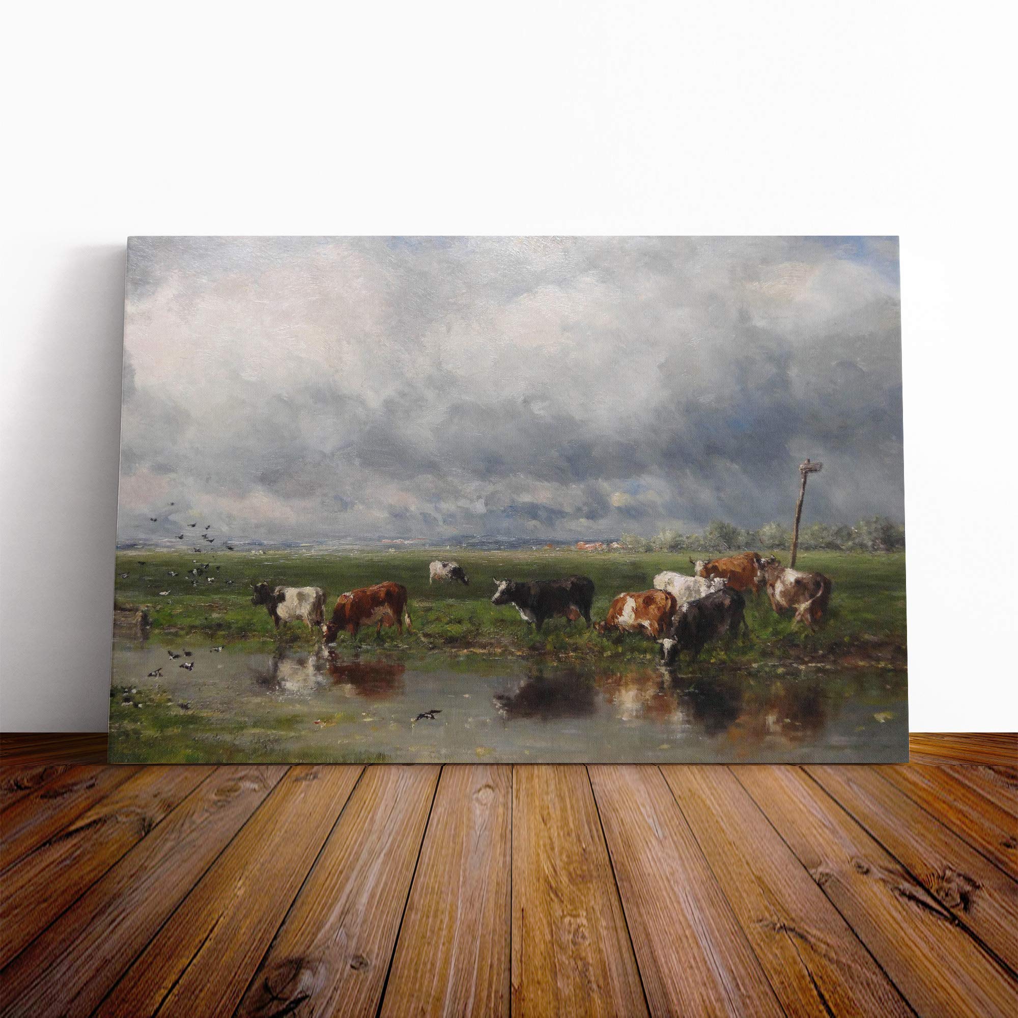 Willem Roelofs Cows Canvas Print | Gallery Wrapped 30mm Frame Wall Art | 24x16 inches | Ready to Hang | Modern Animal Picture | Living Room Bedroom Lounge Office